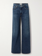 Agolde harper denim in reissue wash that is not distressed, full length with a finished hem that can easily be dressed up or down