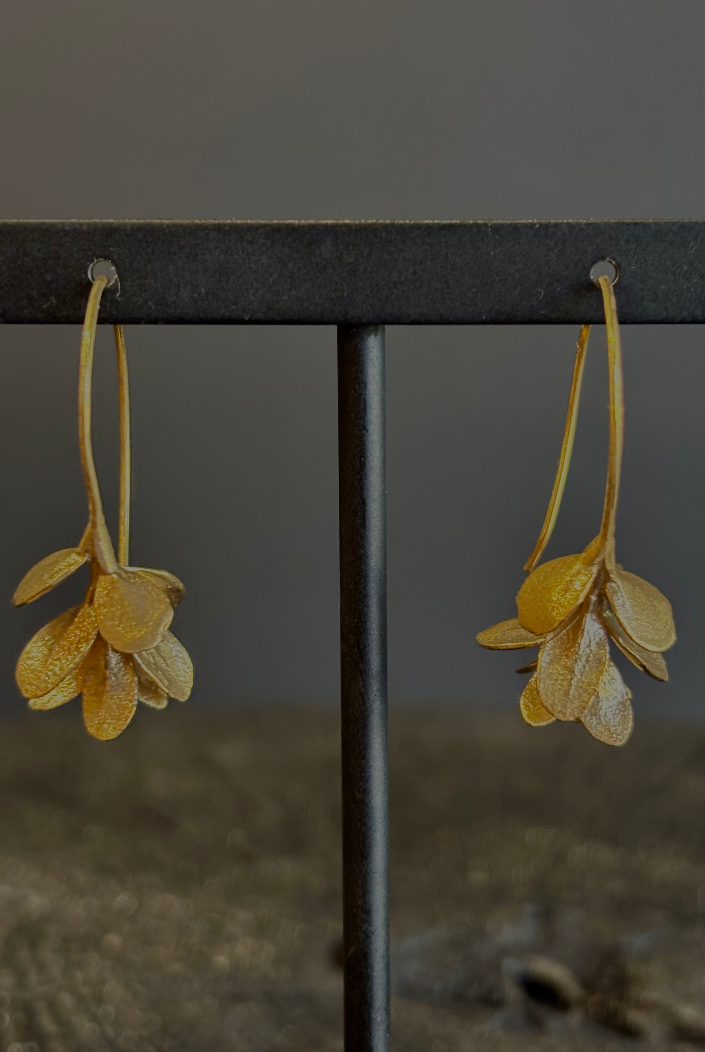 Image of Four Petal Succulent Hoop Earrings from North Carolina fine jewelry artist Amber Mahler handcrafted 18K yellow gold vermeil botanical casting