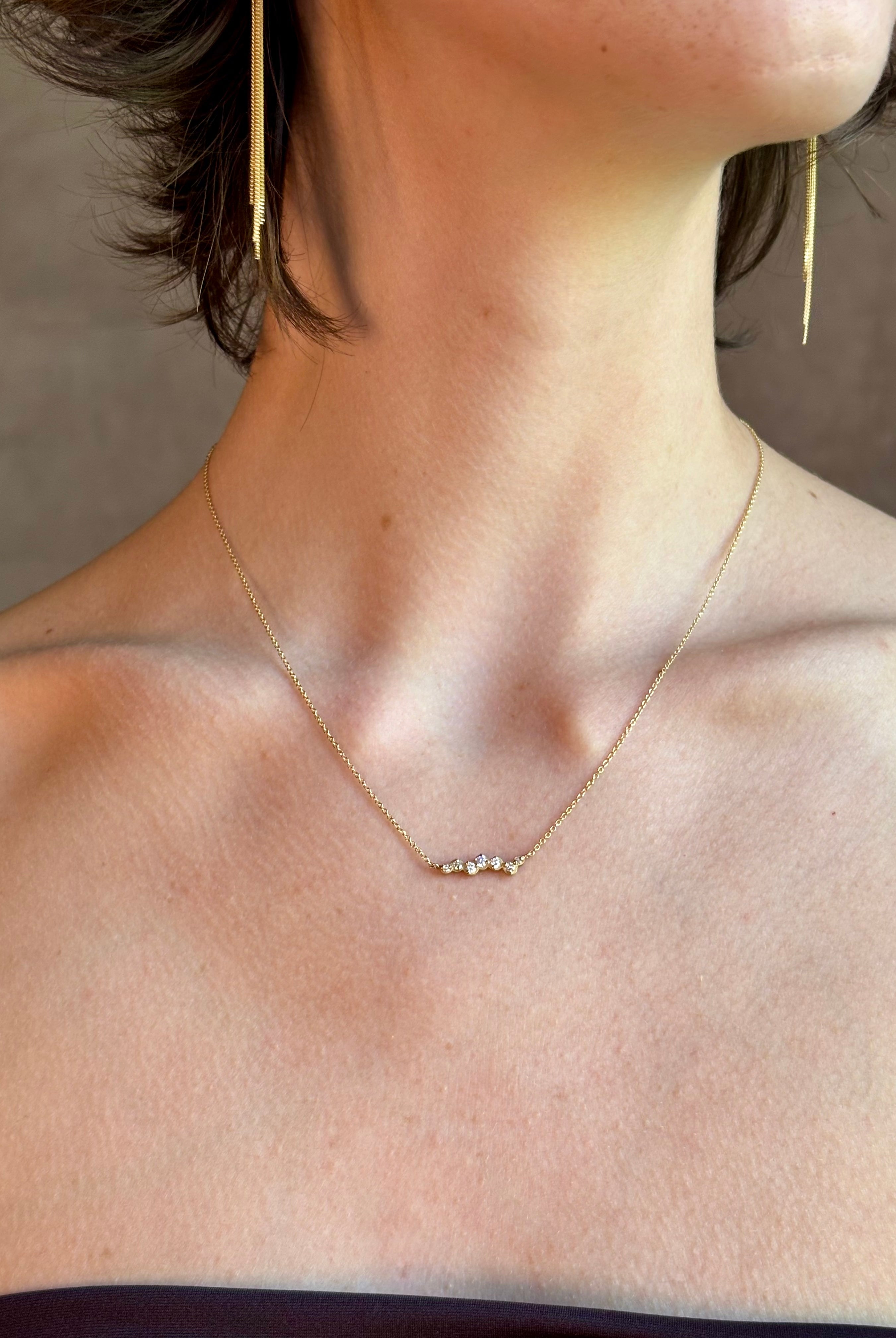 Cascade Diamond 18k yellow gold Necklace by fine jewelry artist Anne Sportun brilliant-cut diamonds