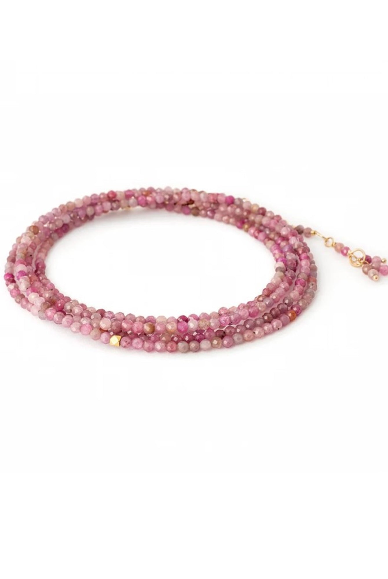 Pink Ruby Wrap Bracelet from fine jewelry artist Anne Sportun natural pink rubies handcrafted with 18K yellow gold