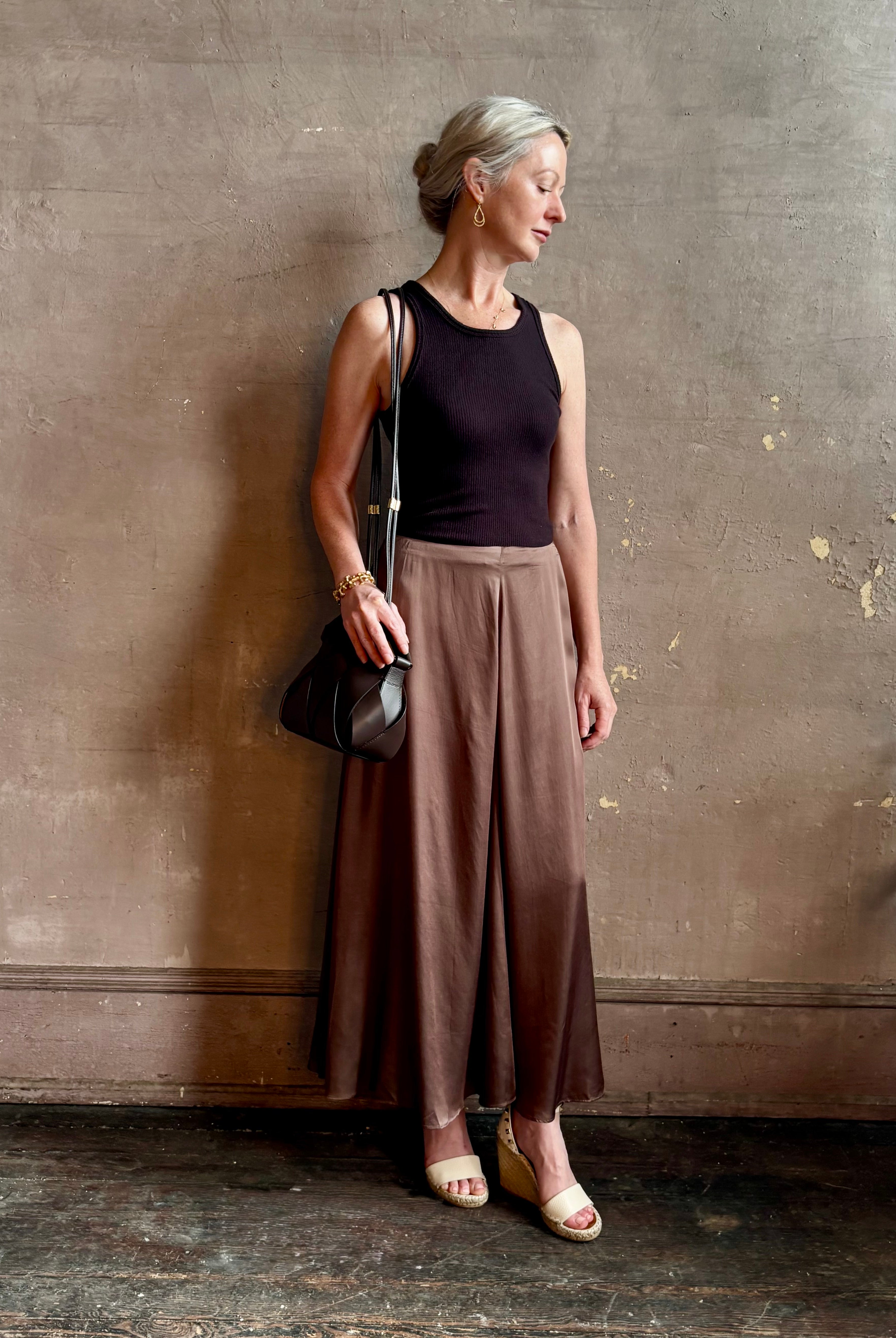 timeless classic tailoring Primavera skirt in a sophisticated neutral by Apiece Apart concealed zip closure fitted waist