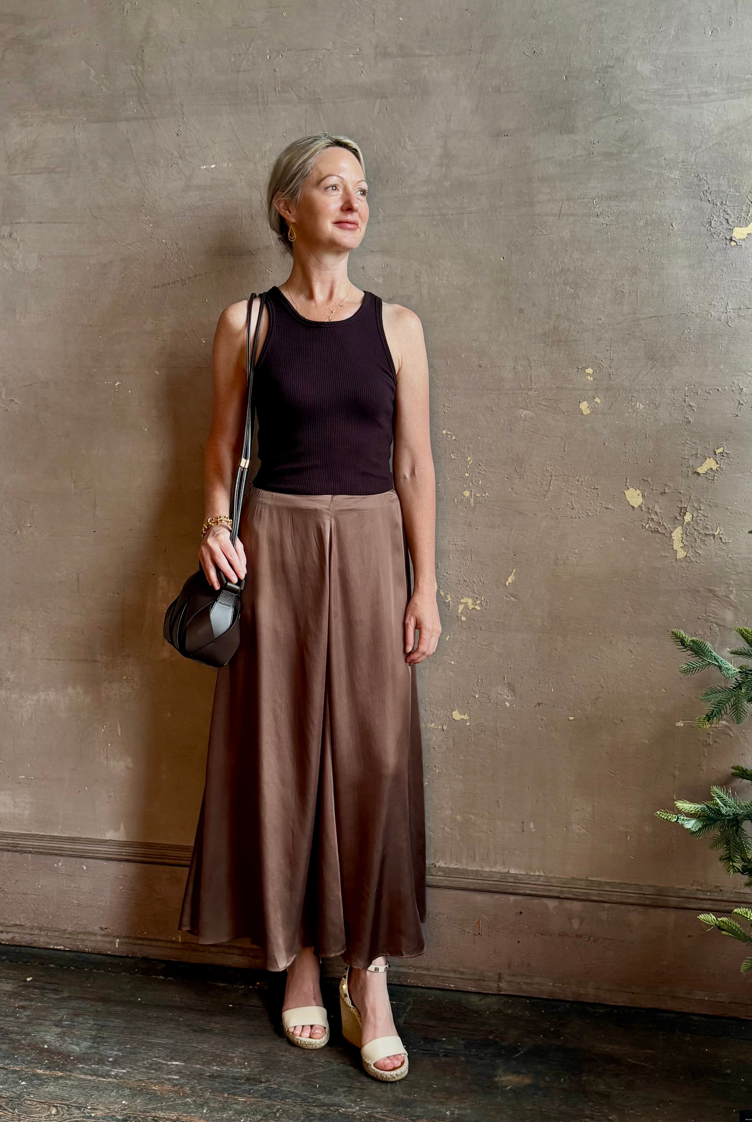 timeless classic tailoring Primavera skirt in a sophisticated neutral by Apiece Apart concealed zip closure fitted waist