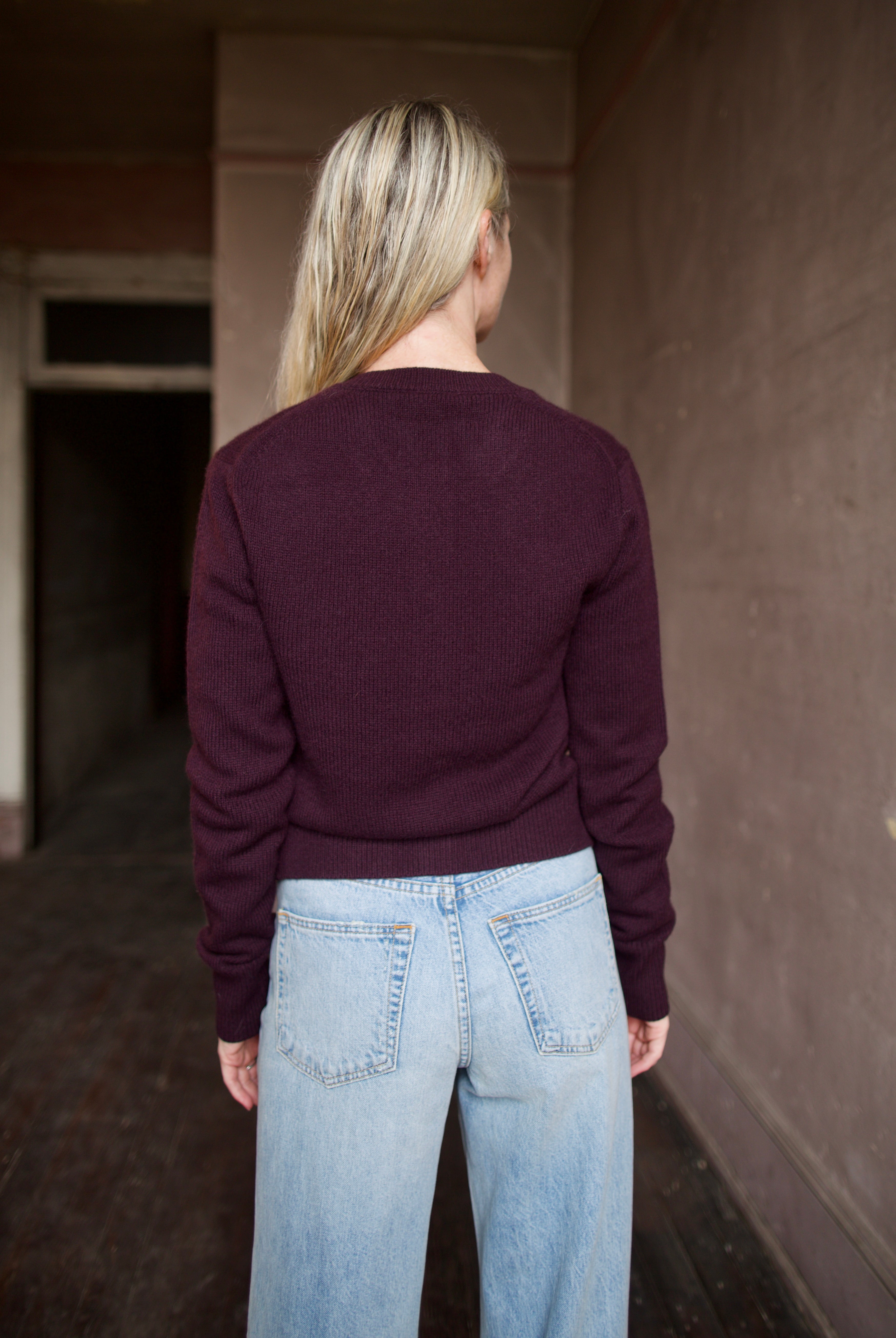 Back image of ALC Skyler cashmere cardigan by ALC with covered buttons for an elevated basic