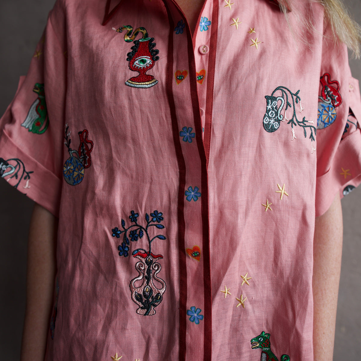 Alemais ALÉMAIS Timmy Graphic-embroidery Linen Women Shirt
