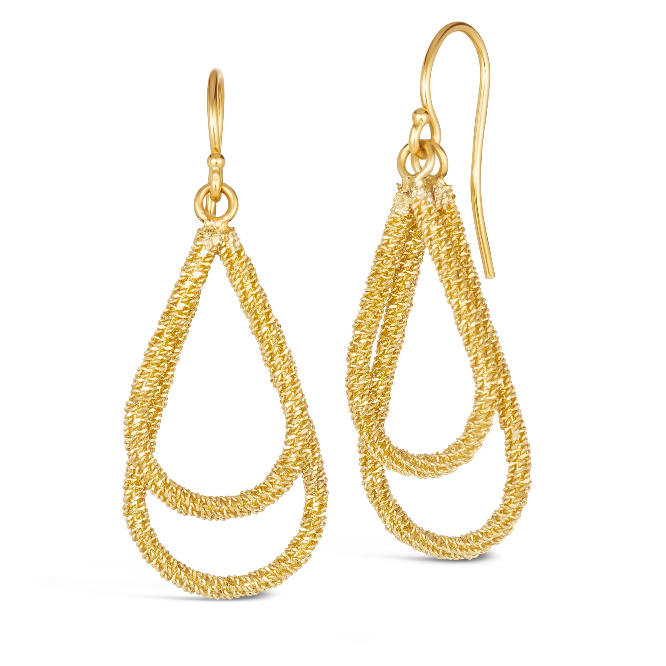 Image of luxury designer Amali double Teardrop Stardust 18k yellow gold Earrings handmade in USA fine jewelry