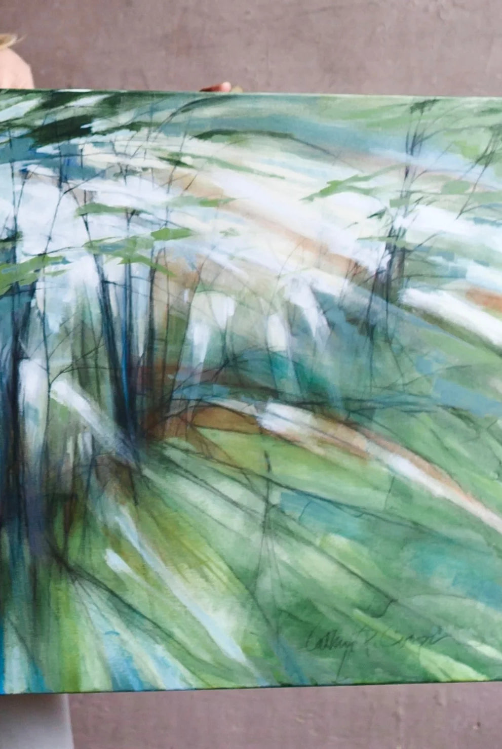 Image of original abstract acrylic and graphite painting by North Carolina fine art painter Cathryn Cooper trees