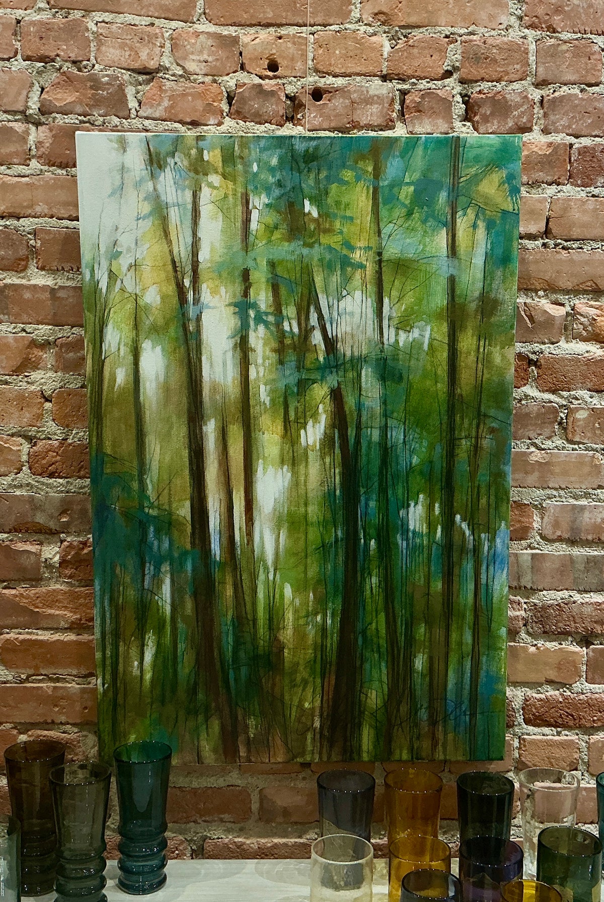 thryn Cooper's Spring Awakening — an original acrylic and graphite work capturing early mountain spring. Luminous, freshly emerging Appalachian fine art.
