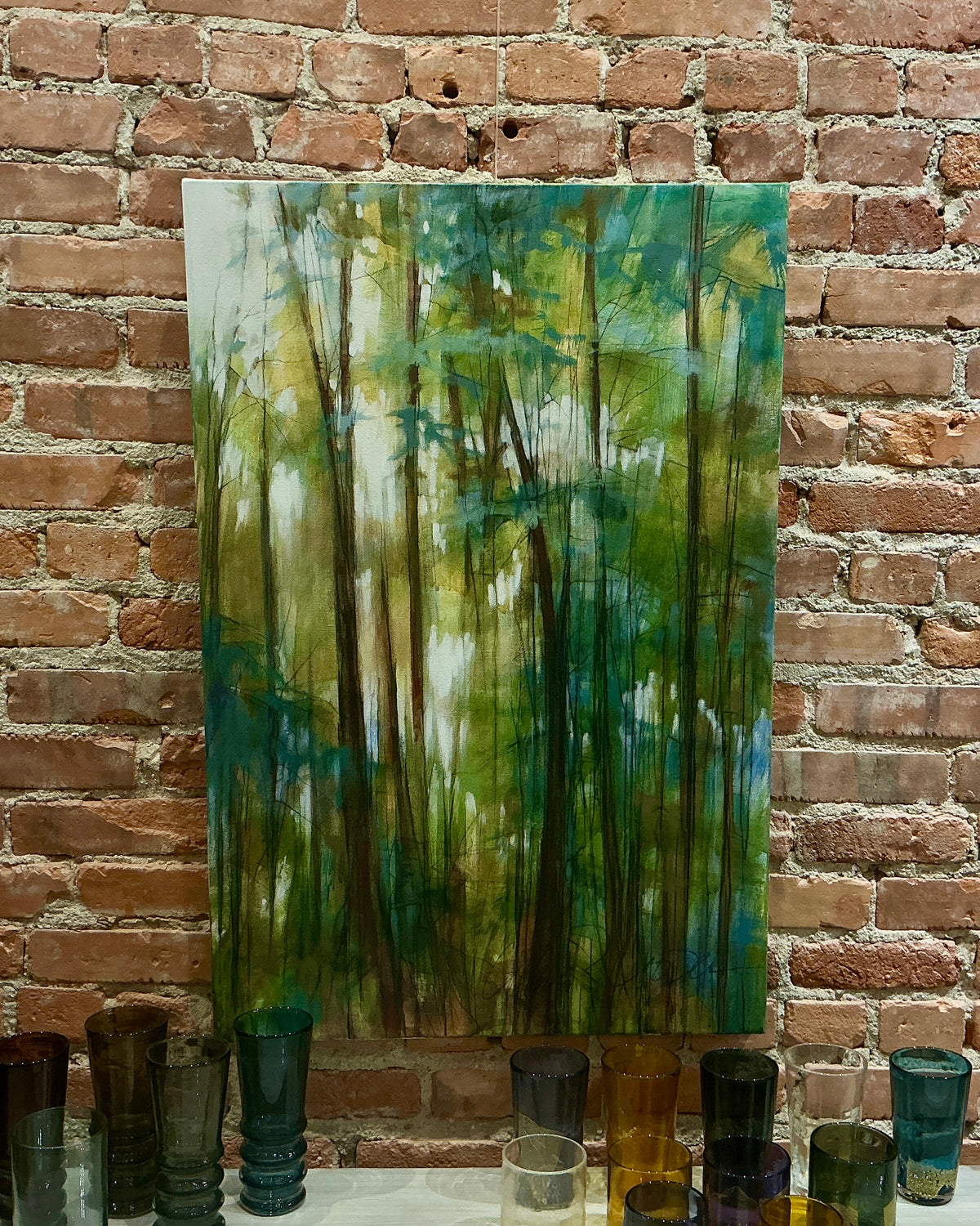 thryn Cooper's Spring Awakening — an original acrylic and graphite work capturing early mountain spring. Luminous, freshly emerging Appalachian fine art.