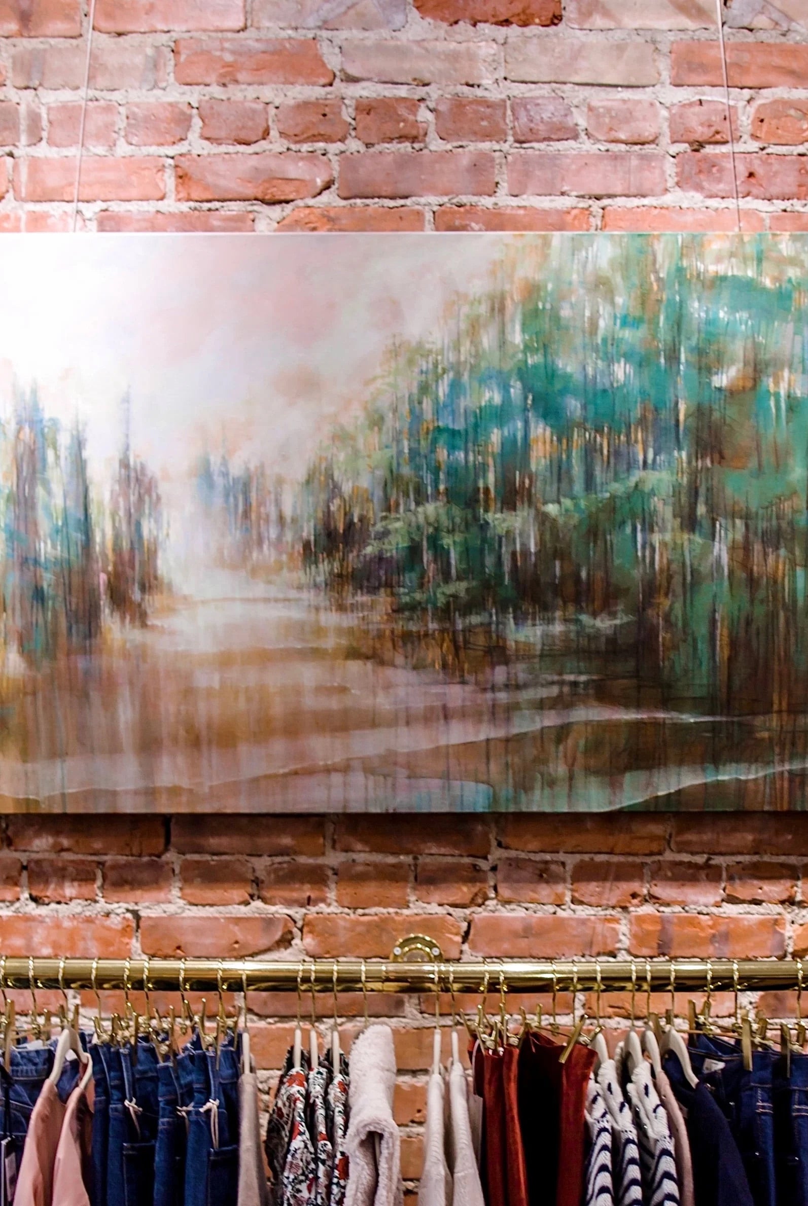 Image of original acrylic and graphite abstract painting by North Carolina fine art painter Cathryn Cooper trees