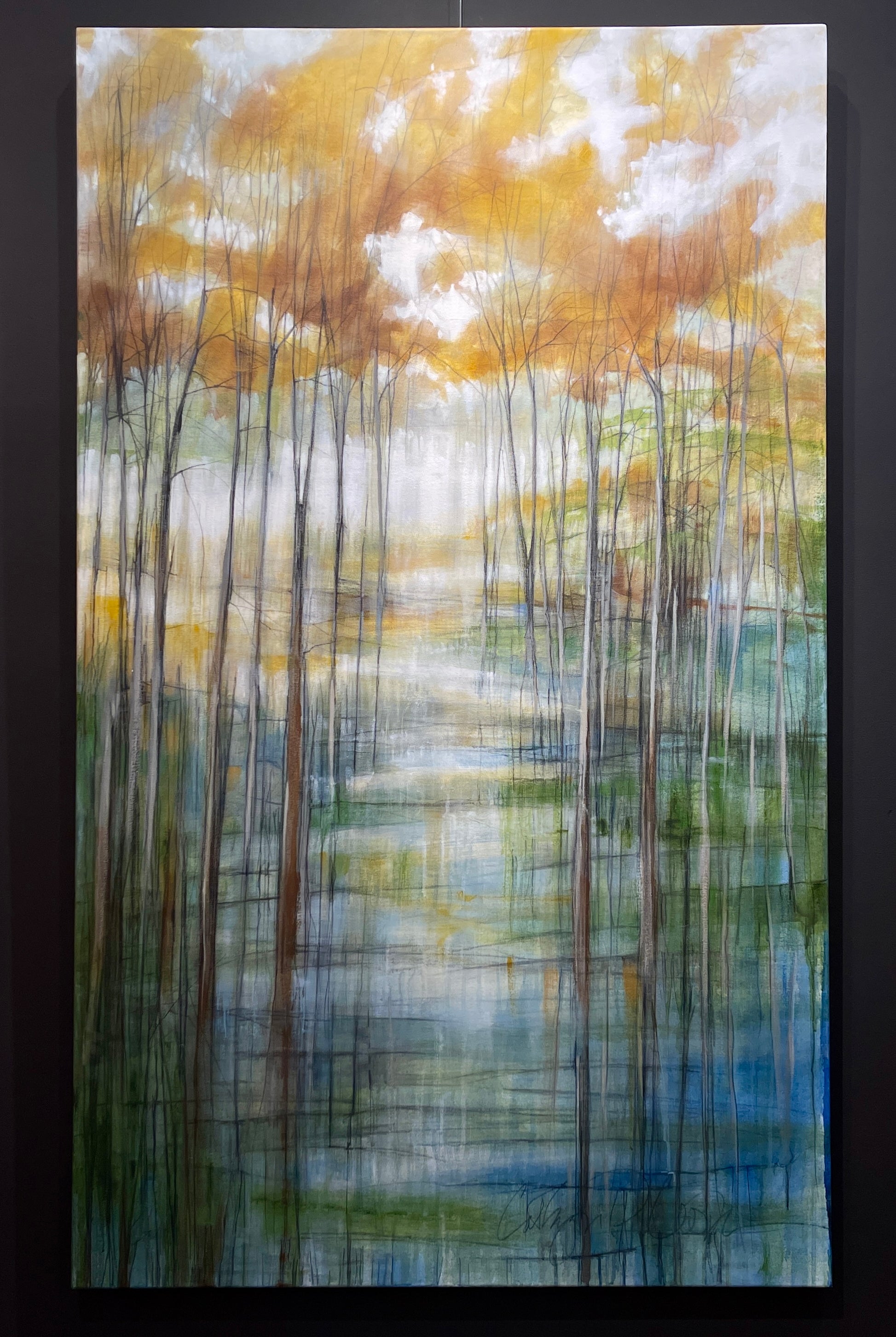 Image featuring an original acrylic and graphite painting by North Carolina artist Cathryn Cooper “Tall Trees”