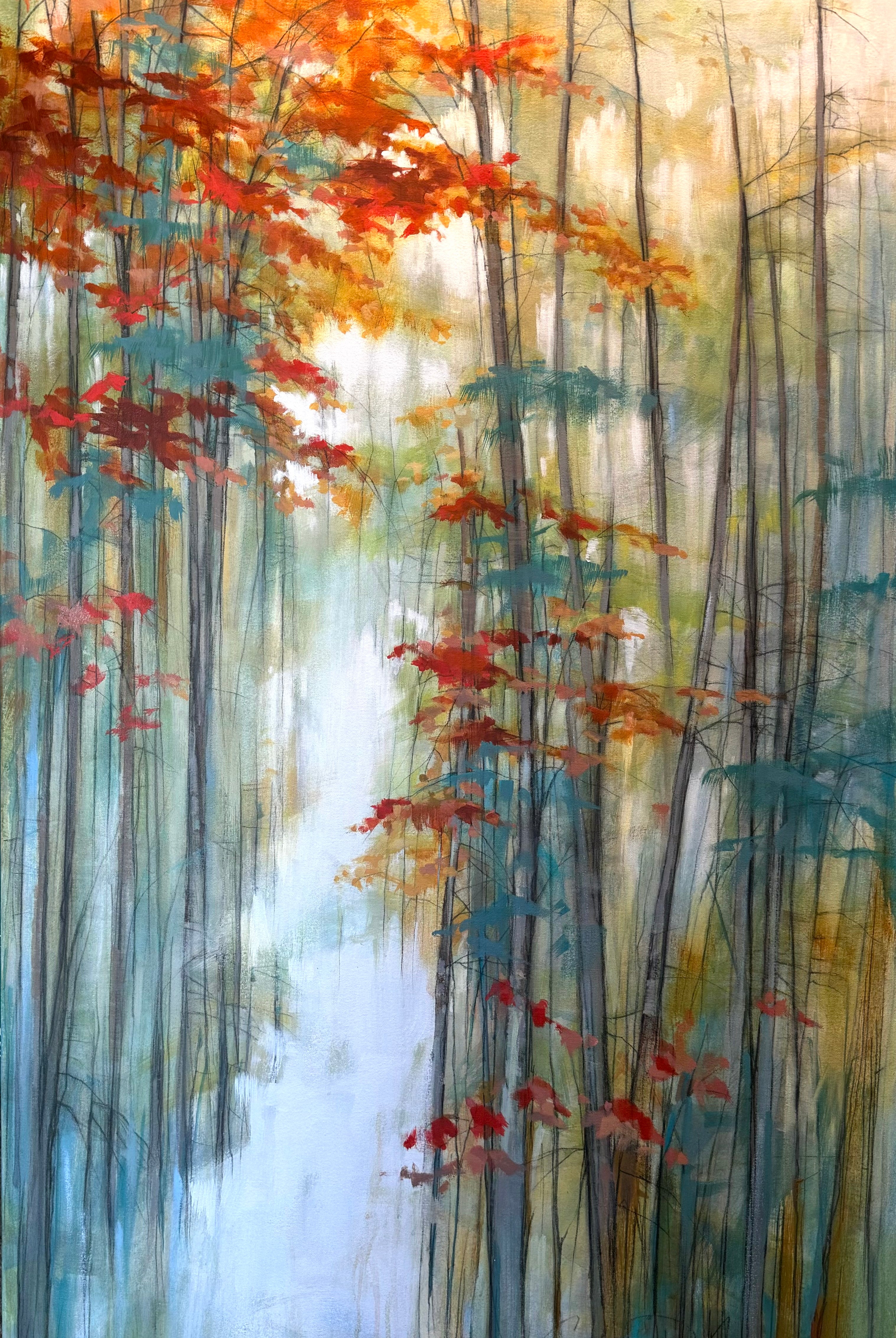 Image featuring original acrylic and graphite painting on canvas by North Carolina artist Cathryn Cooper “Through the Light”