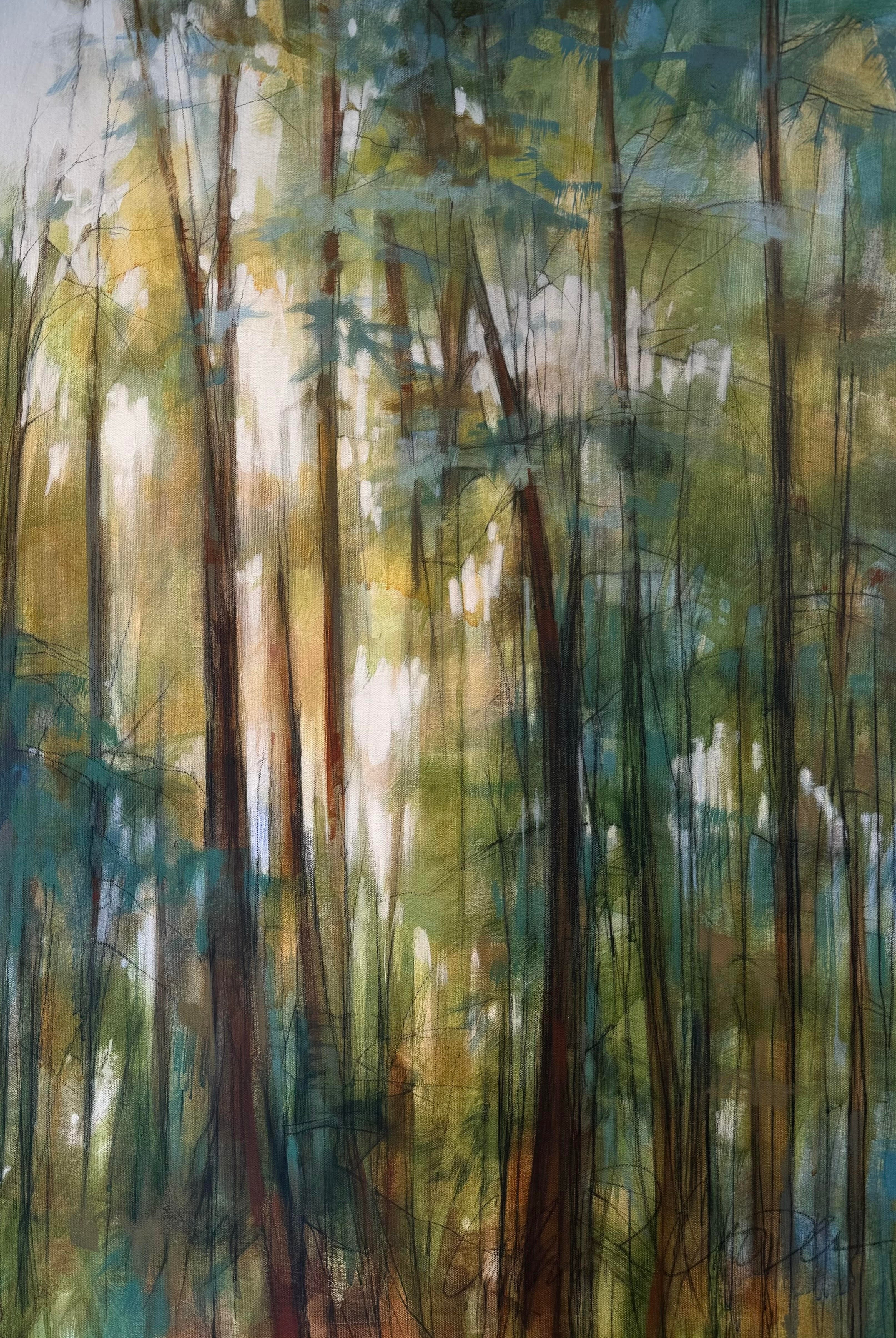 Image featuring original acrylic and graphite painting by North Carolina artist Cathryn Cooper "Walking Towards the Water I"