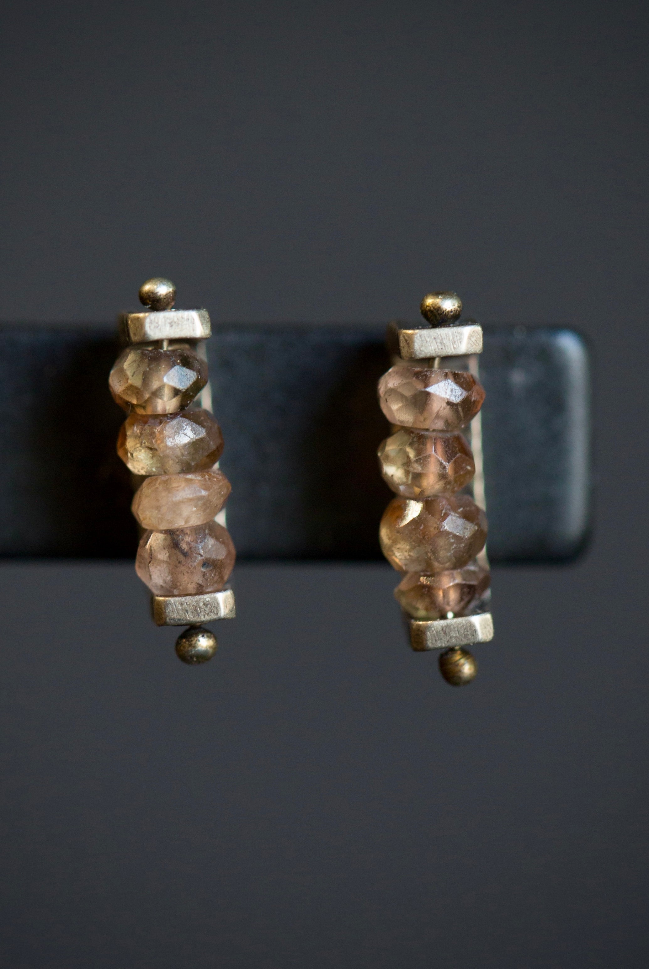 Image of sterling silver and andalusite linear Stud Earrings from fine jewelry artist Erica Bailey hand crafted in USA