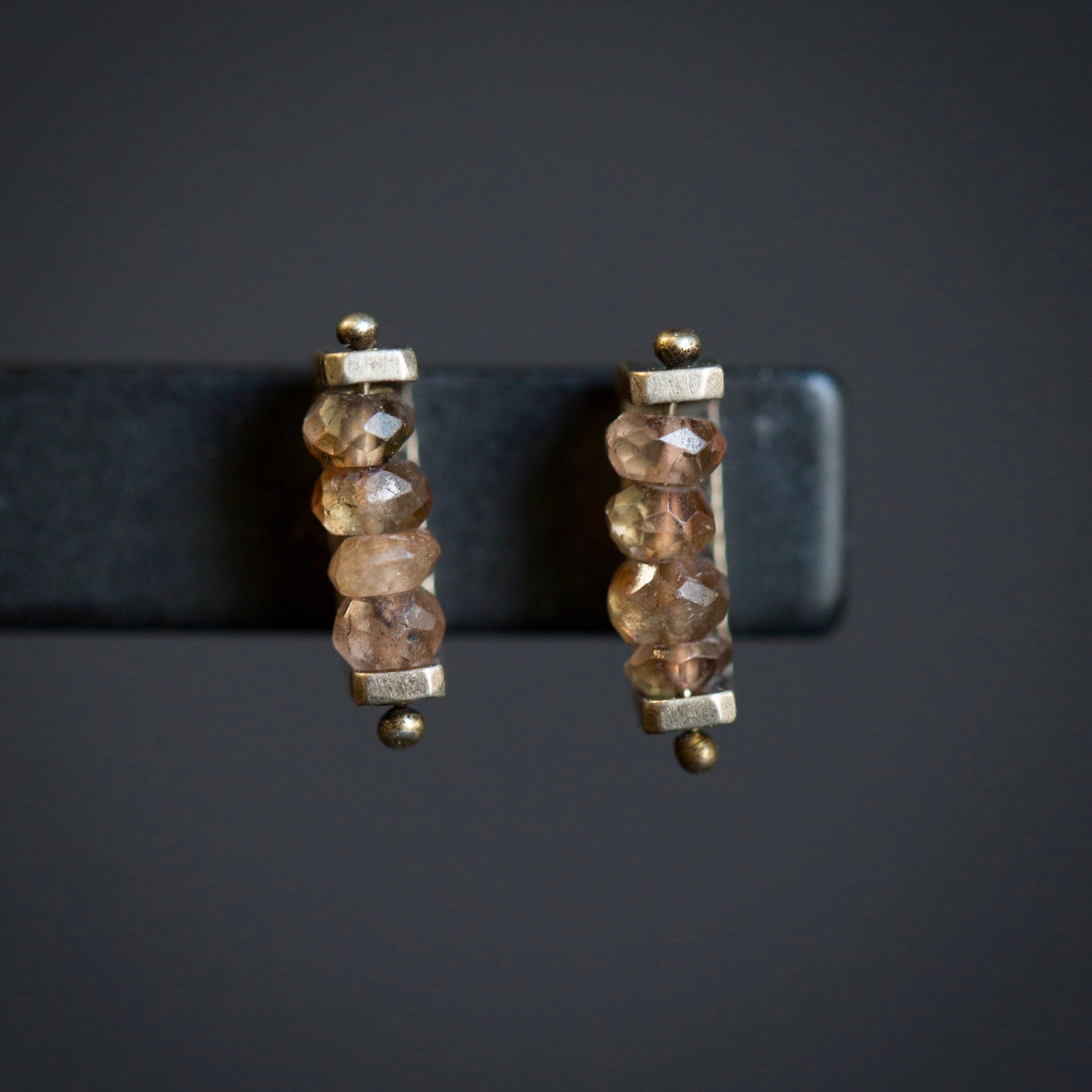 Image of sterling silver and andalusite linear Stud Earrings from fine jewelry artist Erica Bailey hand crafted in USA