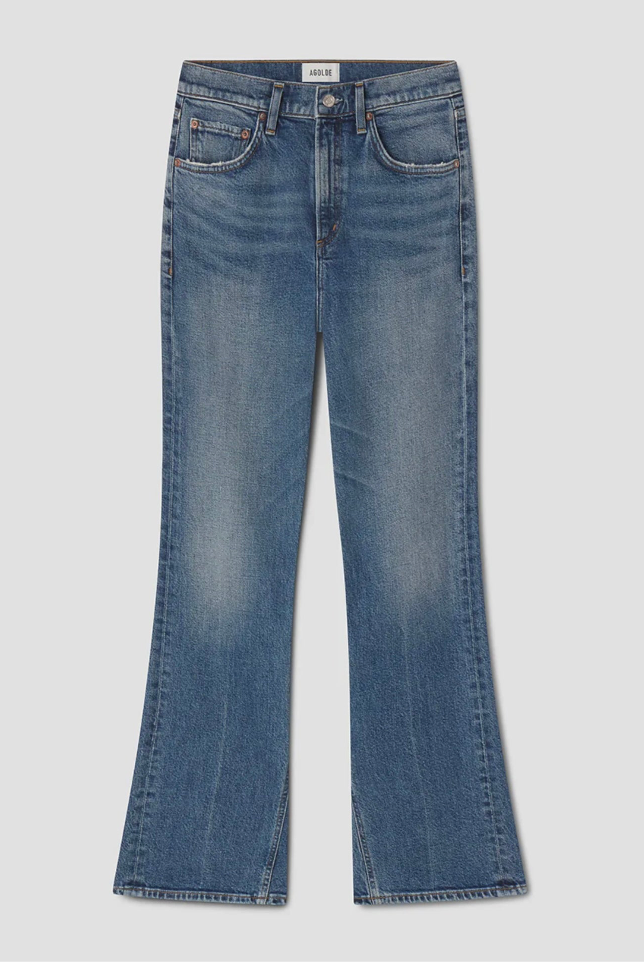 Agolde mid-rise kick boot comfort denim in curve wash with generous inseam