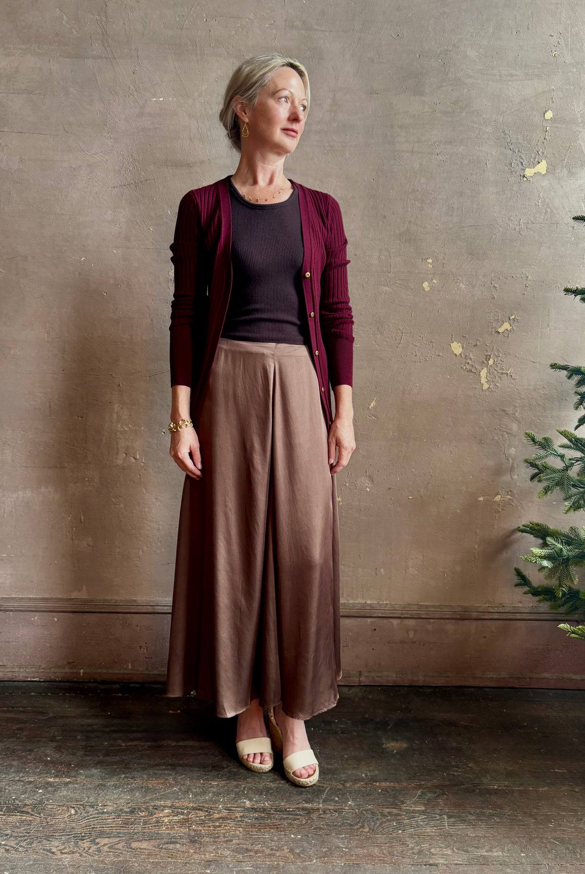 Forte_Forte's Superfine Merino Ribbed Cardigan in Bordeaux superfine wool Refined textural Italian craftsmanship
