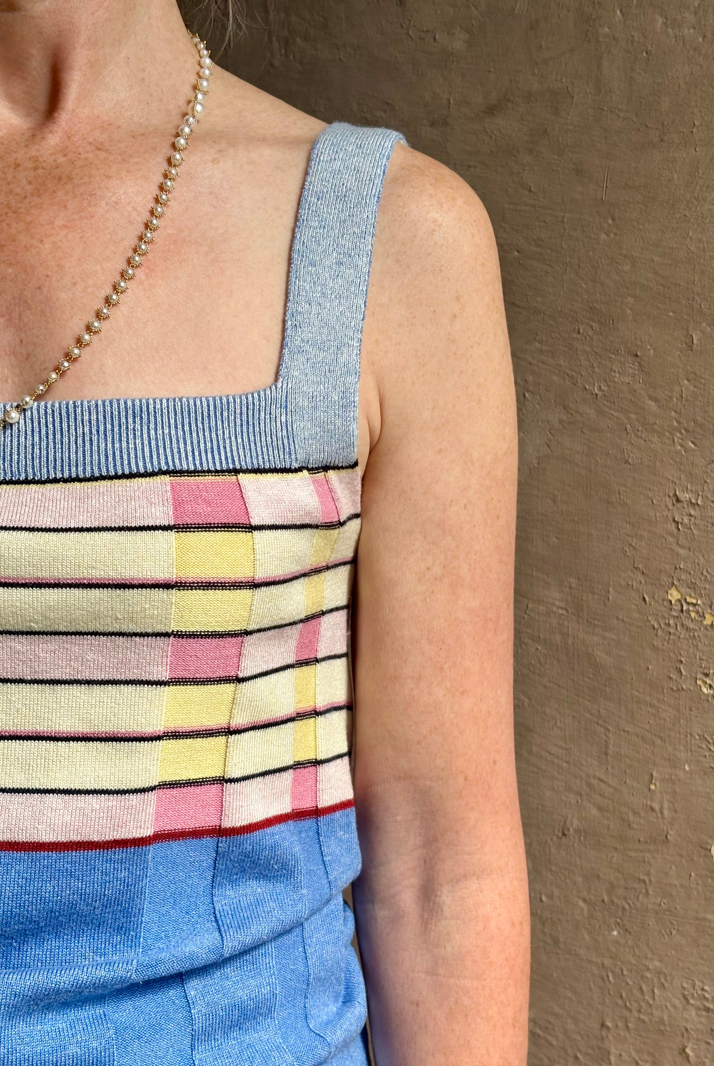 designer Guest in residence Plaited Rib Tank rendered in a delft blue and crafted from a luxurious silk and linen blend