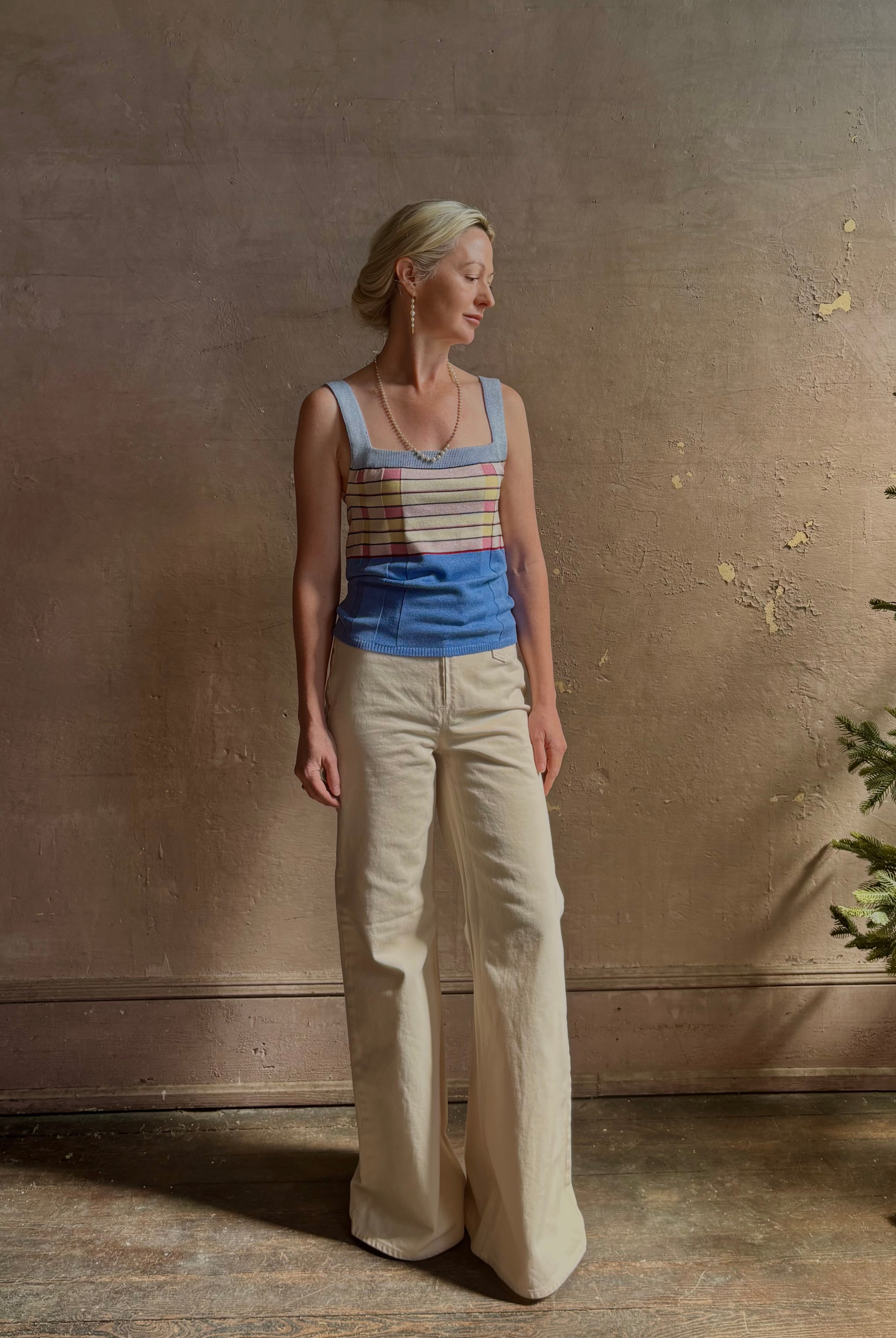 designer Guest in residence Plaited Rib Tank rendered in a delft blue and crafted from a luxurious silk and linen blend