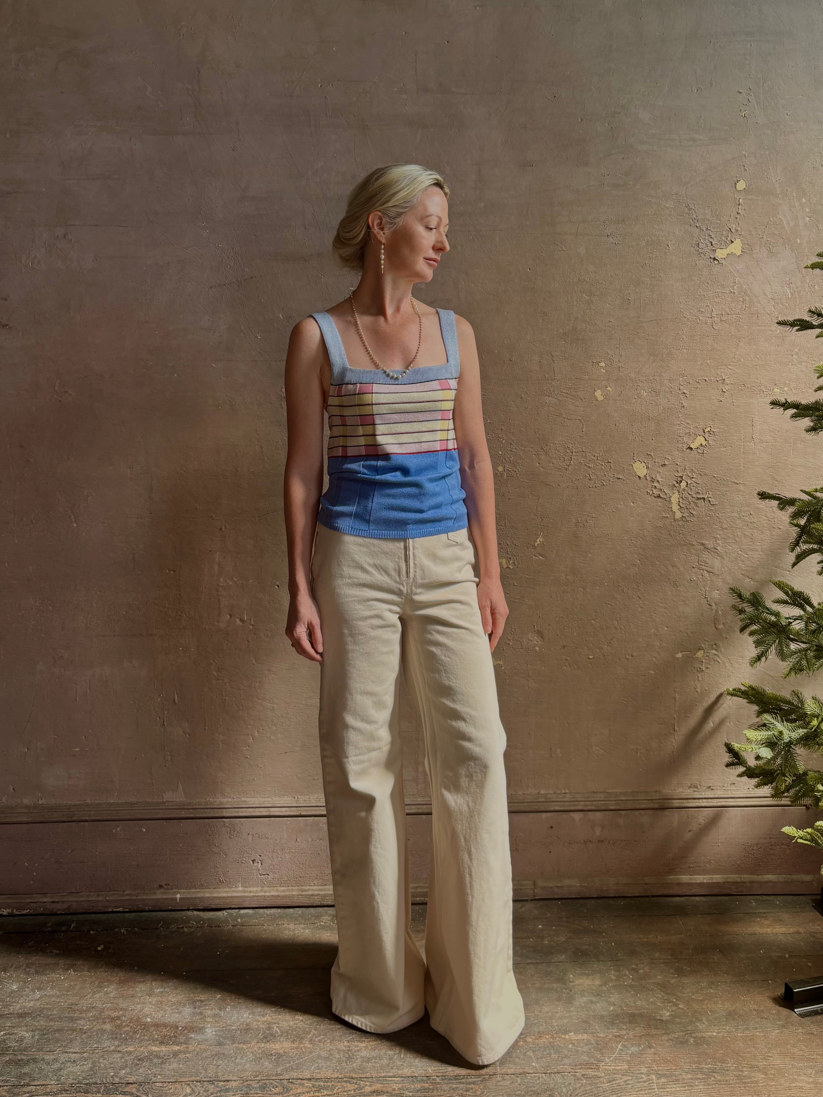designer Guest in residence Plaited Rib Tank rendered in a delft blue and crafted from a luxurious silk and linen blend