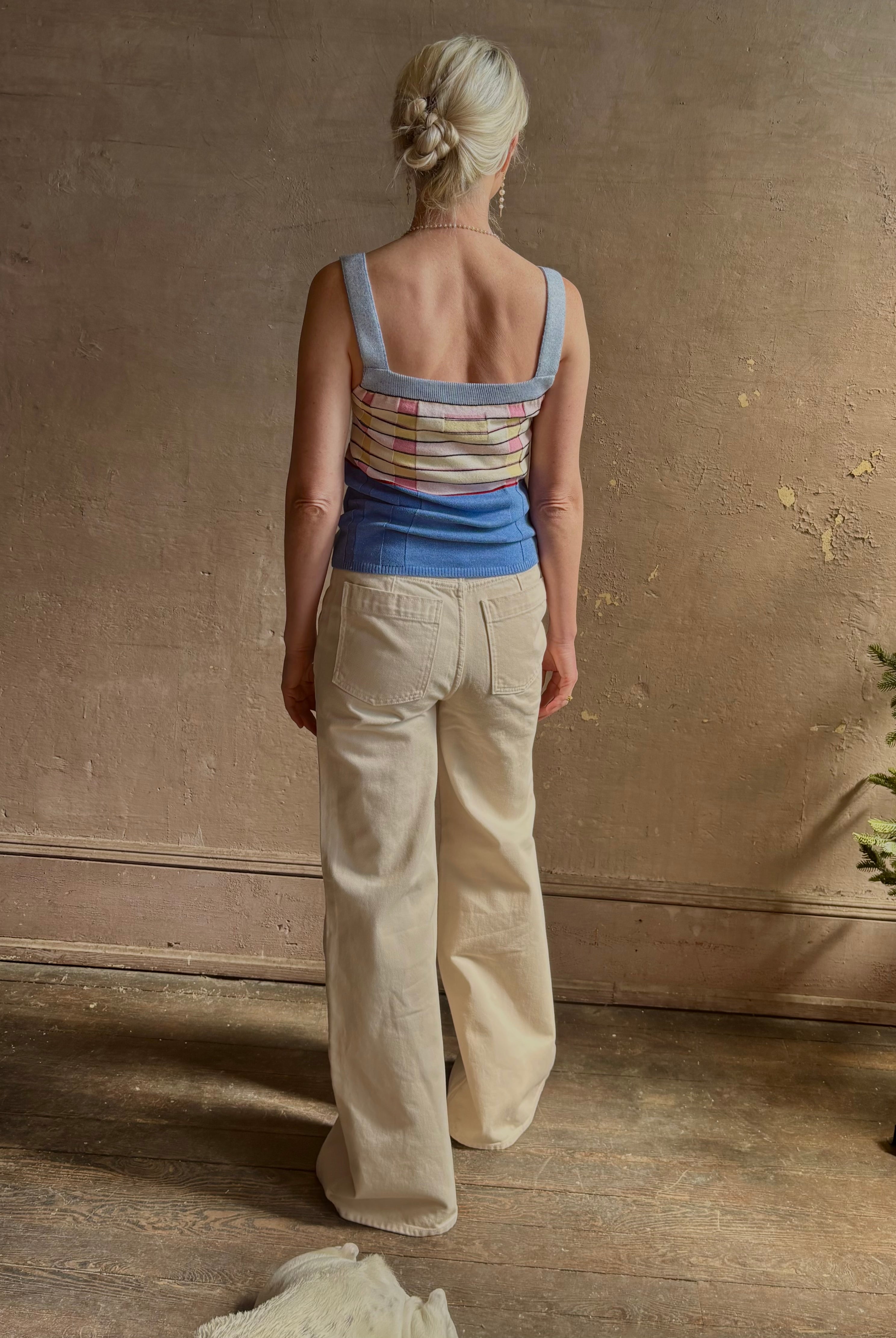 designer Guest in residence Plaited Rib Tank rendered in a delft blue and crafted from a luxurious silk and linen blend