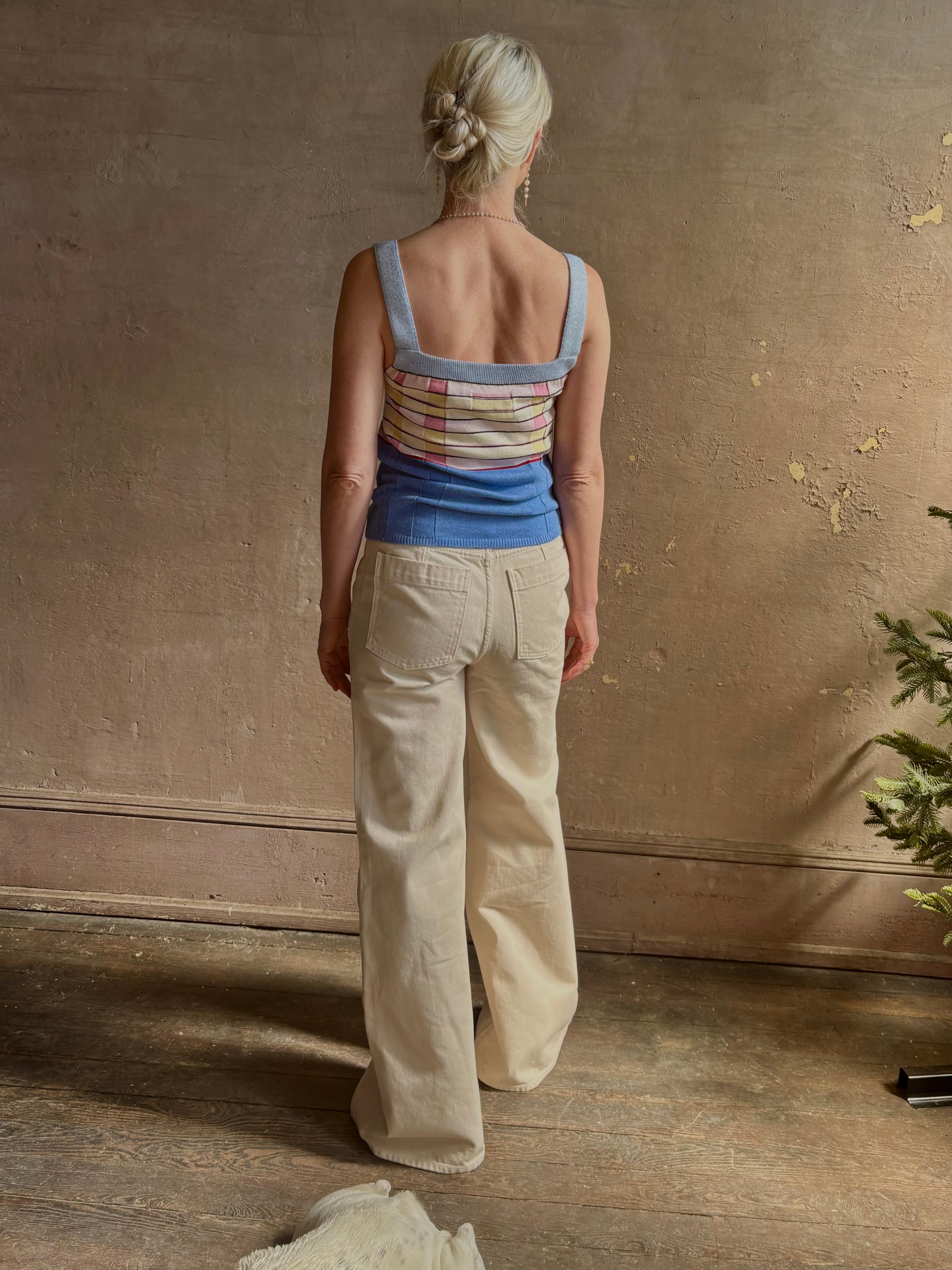 designer Guest in residence Plaited Rib Tank rendered in a delft blue and crafted from a luxurious silk and linen blend