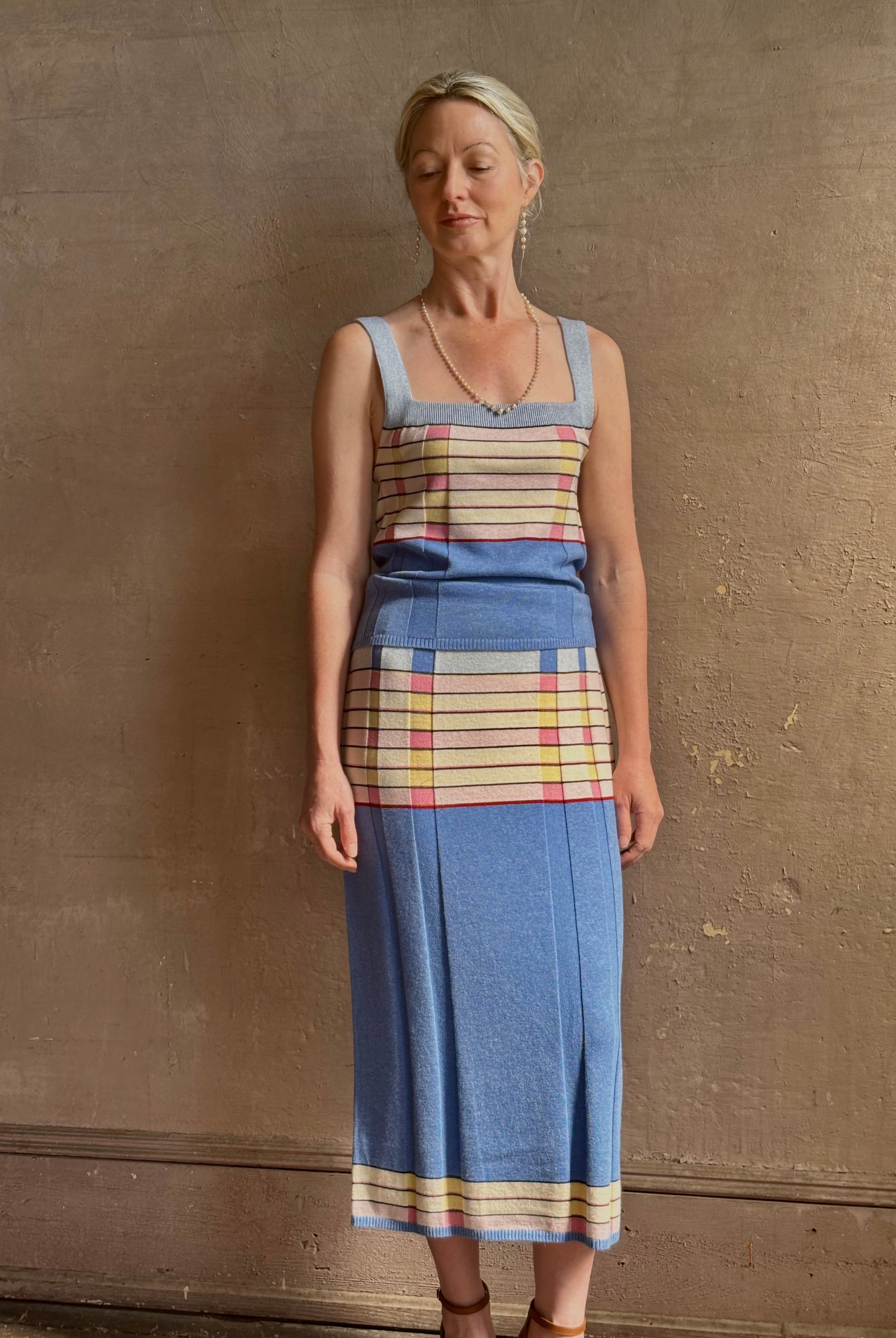 designer Guest in residence Plaited Rib Tank rendered in a delft blue and crafted from a luxurious silk and linen blend