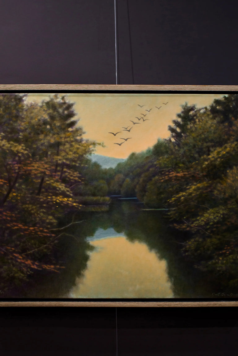 Image of french broad framed giclee from local north Carolina fine art painting by Janet Green Jacobson