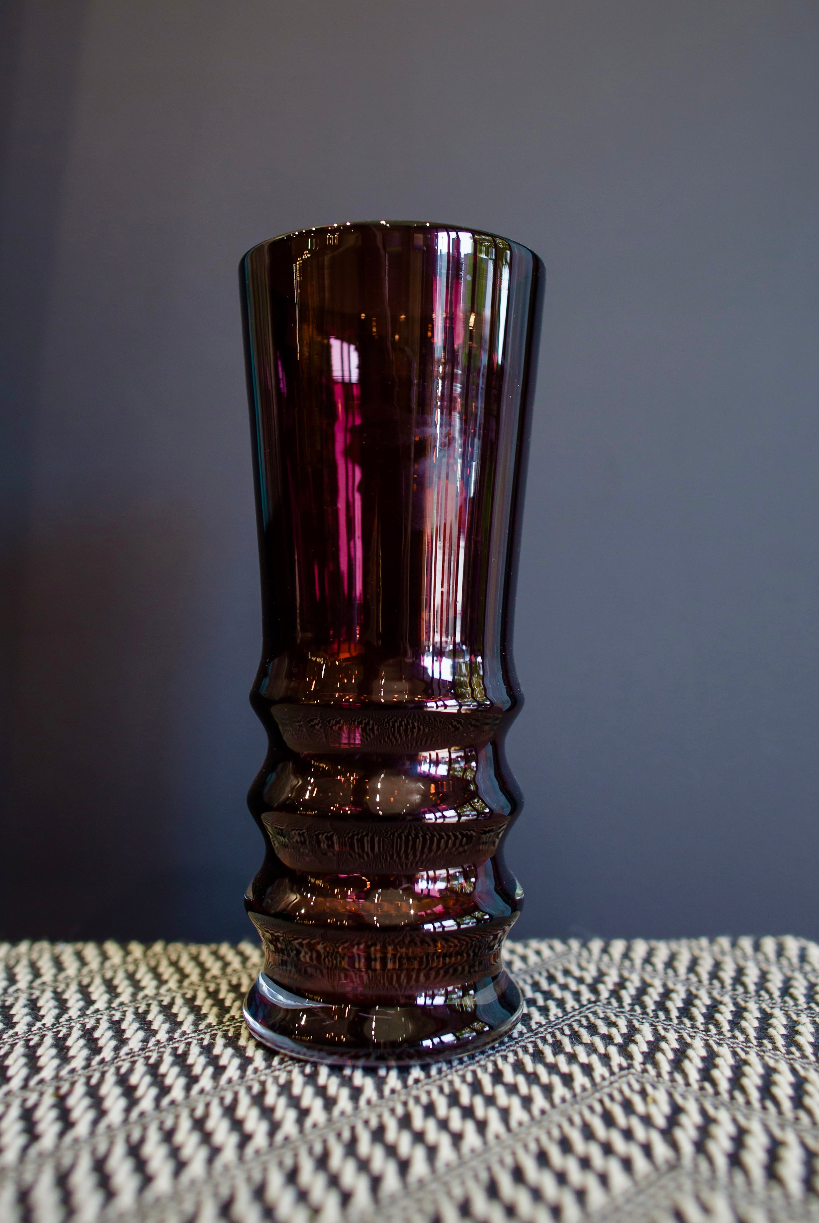 Hand blown glass tulip Vase from North Carolina artist John Shoemaker in modern cranberry color made in USA