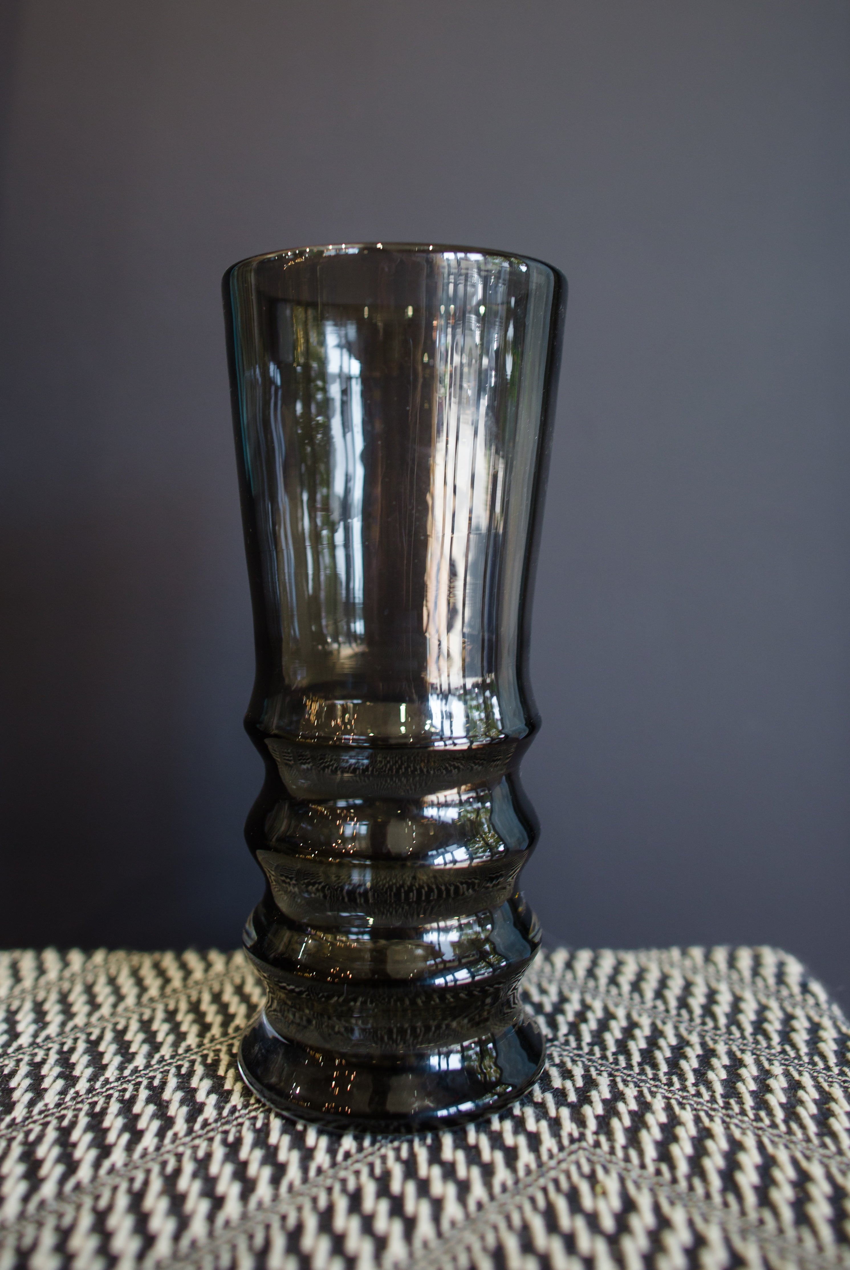 Hand blown glass tulip Vase from North Carolina artist John Shoemaker in modern grey smoke color made in USA