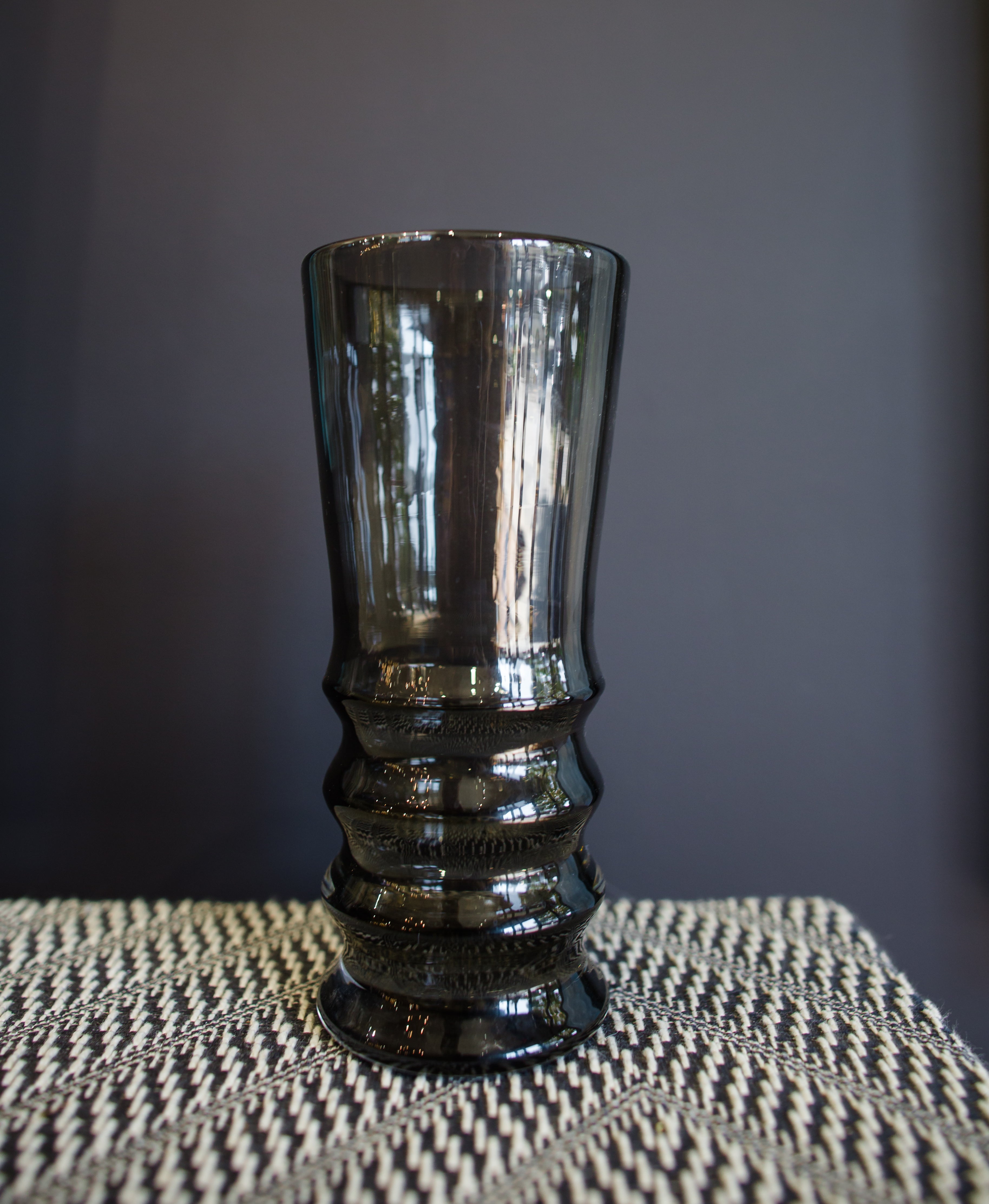 Hand blown glass tulip Vase from North Carolina artist John Shoemaker in modern grey smoke color made in USA