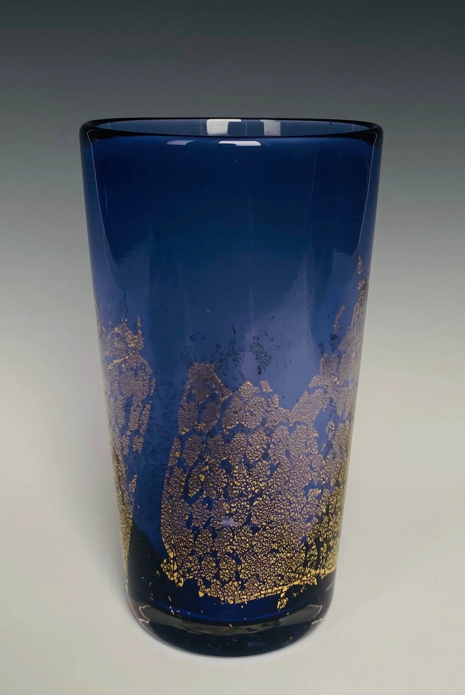 Handblown Purple Glass Tumbler from North Carolina aritist John Shoemaker with gold leaf and made in USA