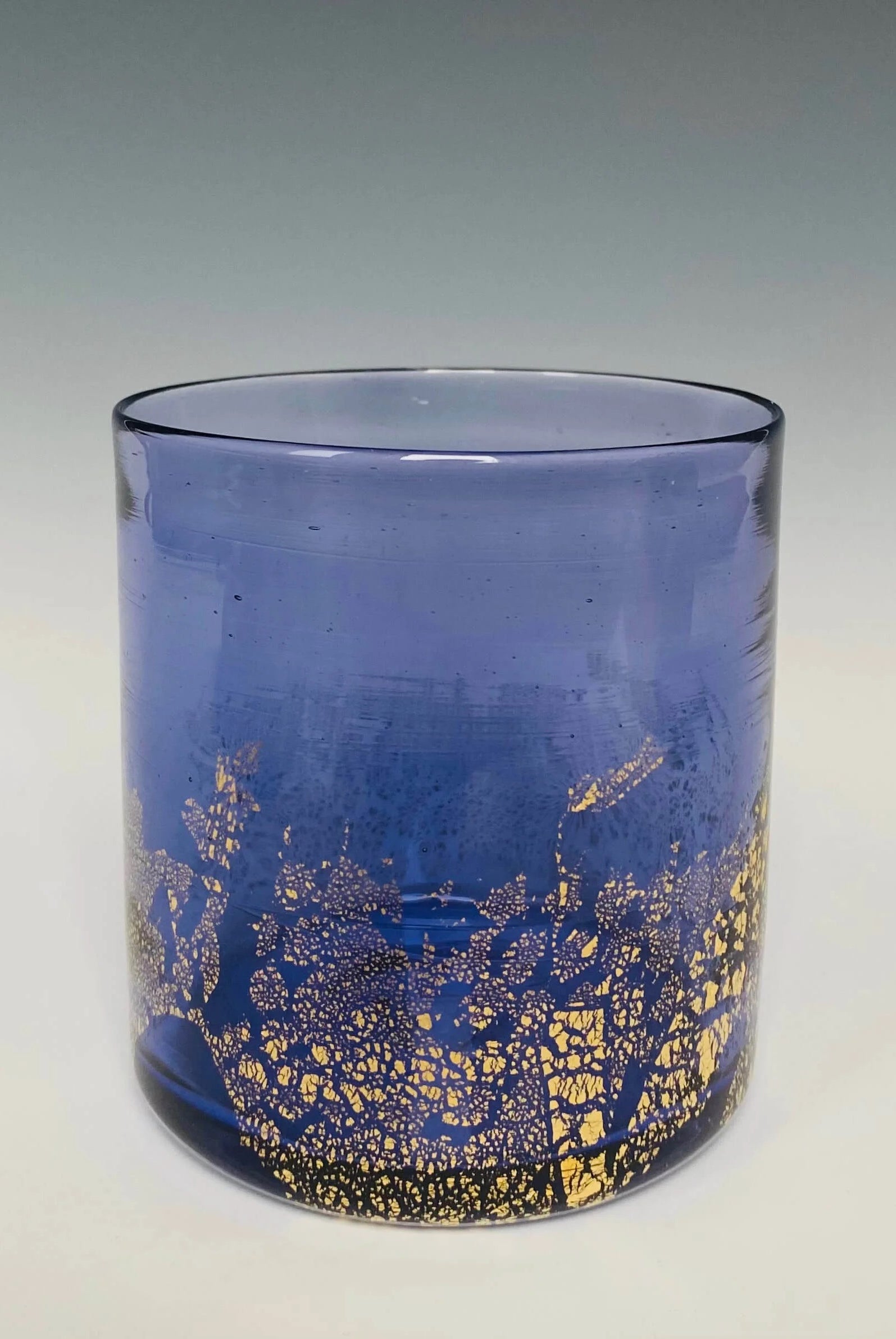 Image of a hyacinth glass with 18k gold hand blown rocks glass made in USA by North Carolina glass artist John Shoemaker