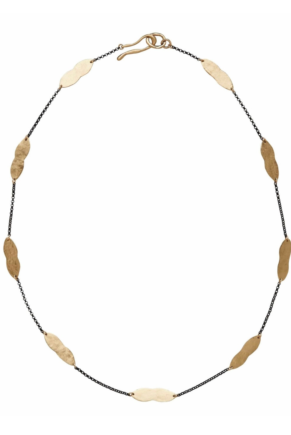 A bronze petite cloud-shaped necklace with an oxidized sterling silver chain handmade in USA by Texas jewelry artist Julie Cohn