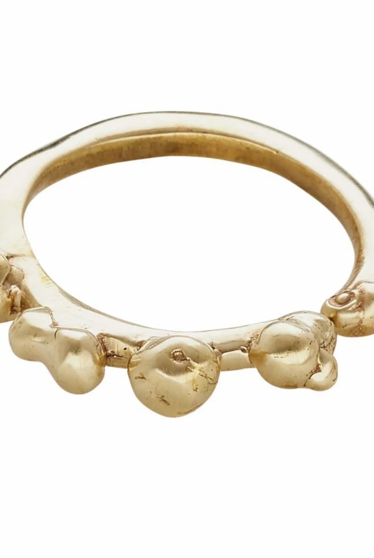 Adjustable bronze ring with a rippled texture and open design, handmade in USA by Texas jewelry artist Julie Cohn