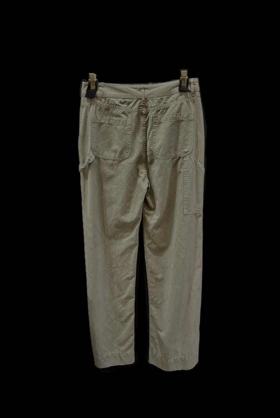 100% cotton Le Superbe werk pant with full length wide leg high rise zip closure and side pocket in green