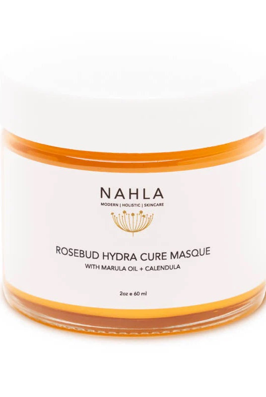 Image of Nahla Rosebud Hydra Cure Masque in a glass container and made in the USA.