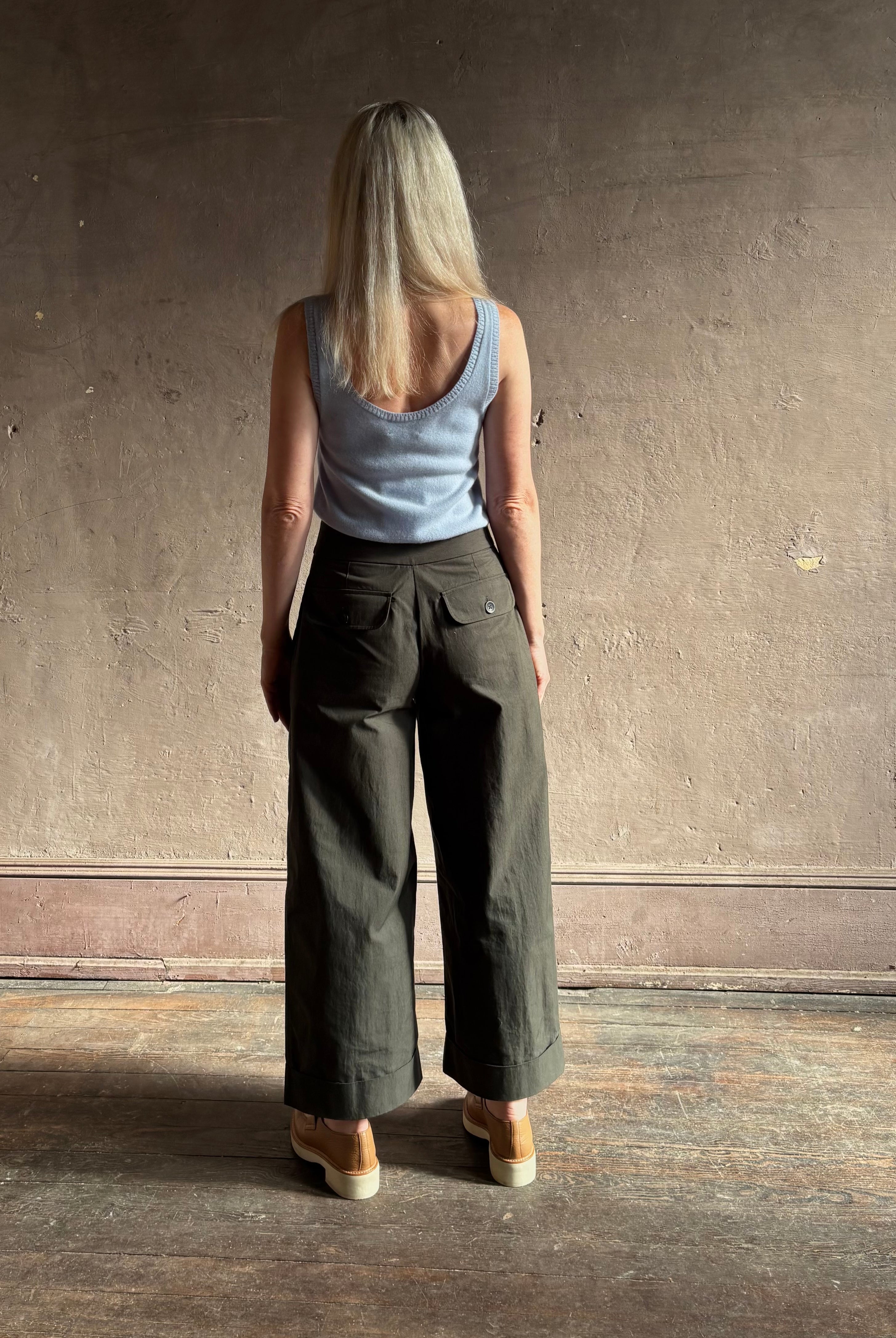 proenza schouler taila trouser cotton blend mid rise wide leg cuffed cropped relaxed fit elevated casual streetwear