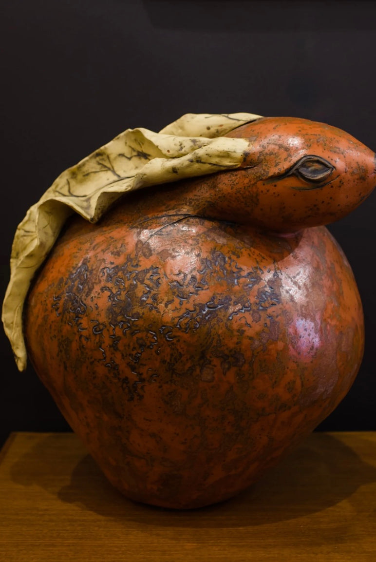 Image featuring North Carolina pottery artist Pam Brewer Fun Bun sculpture with hand built clay of a rabbit