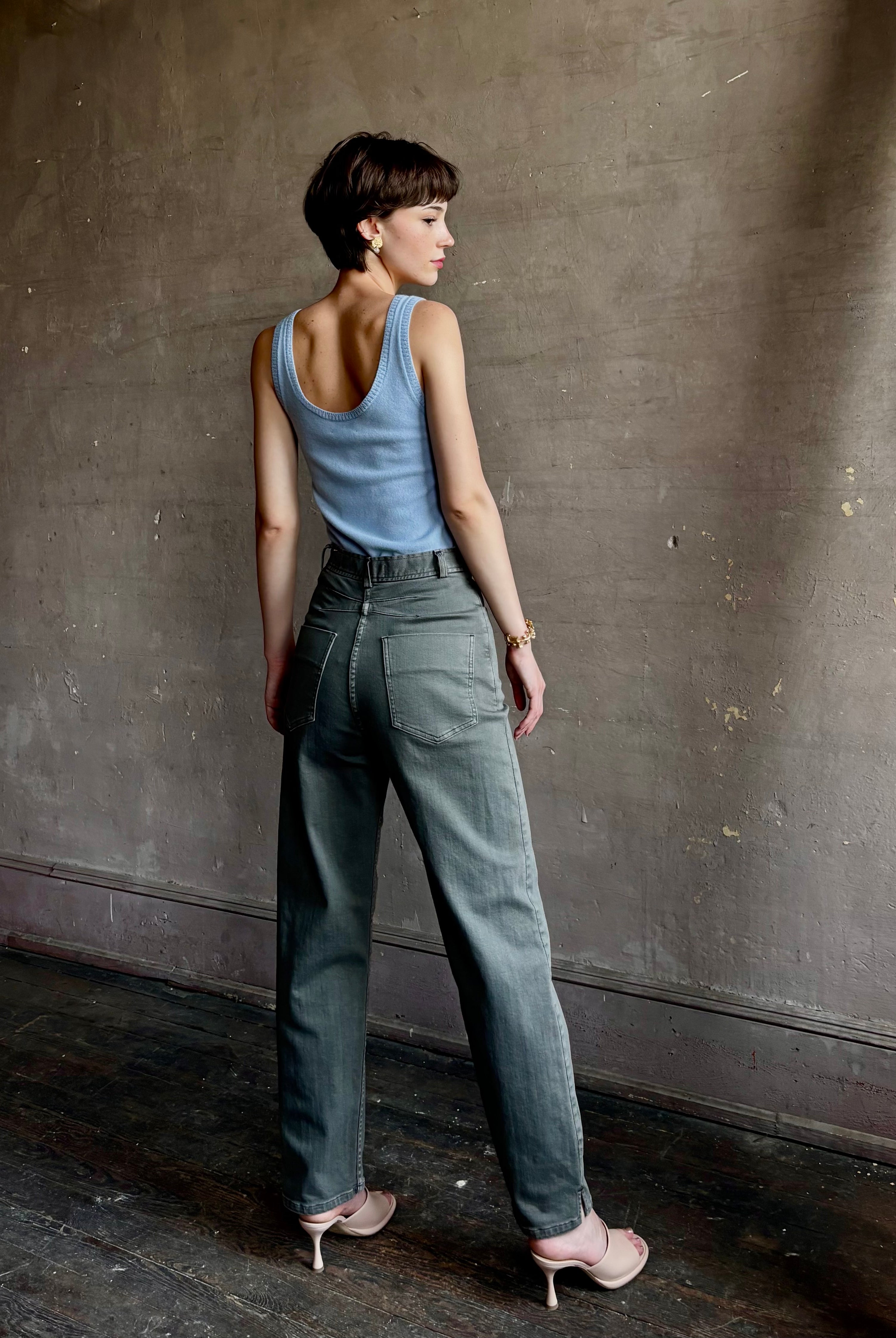 Rachel Comey Dardo green stretch cotton Pant intricate back detail similar to Alaia made in USA