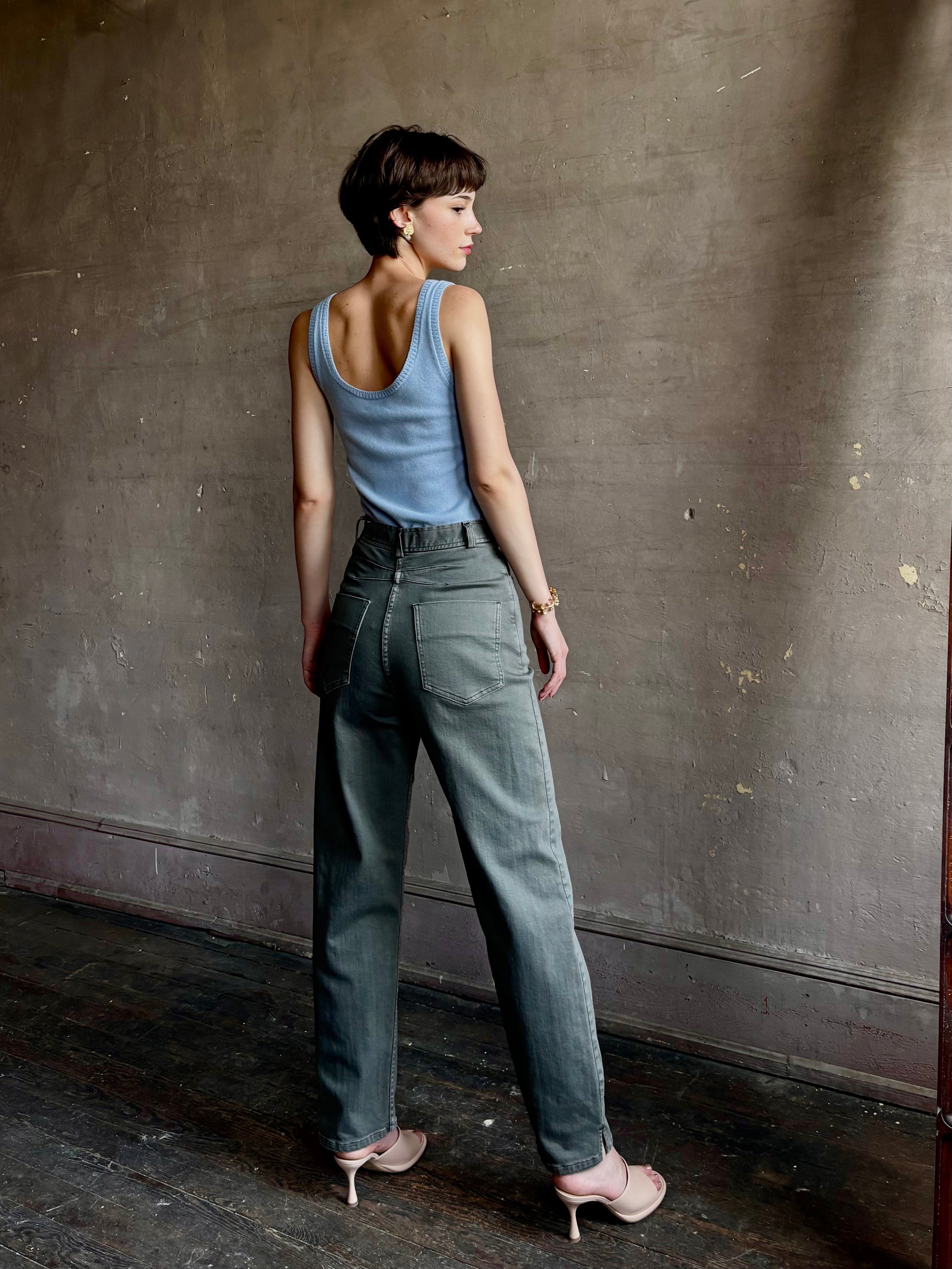 Rachel Comey Dardo green stretch cotton Pant intricate back detail similar to Alaia made in USA