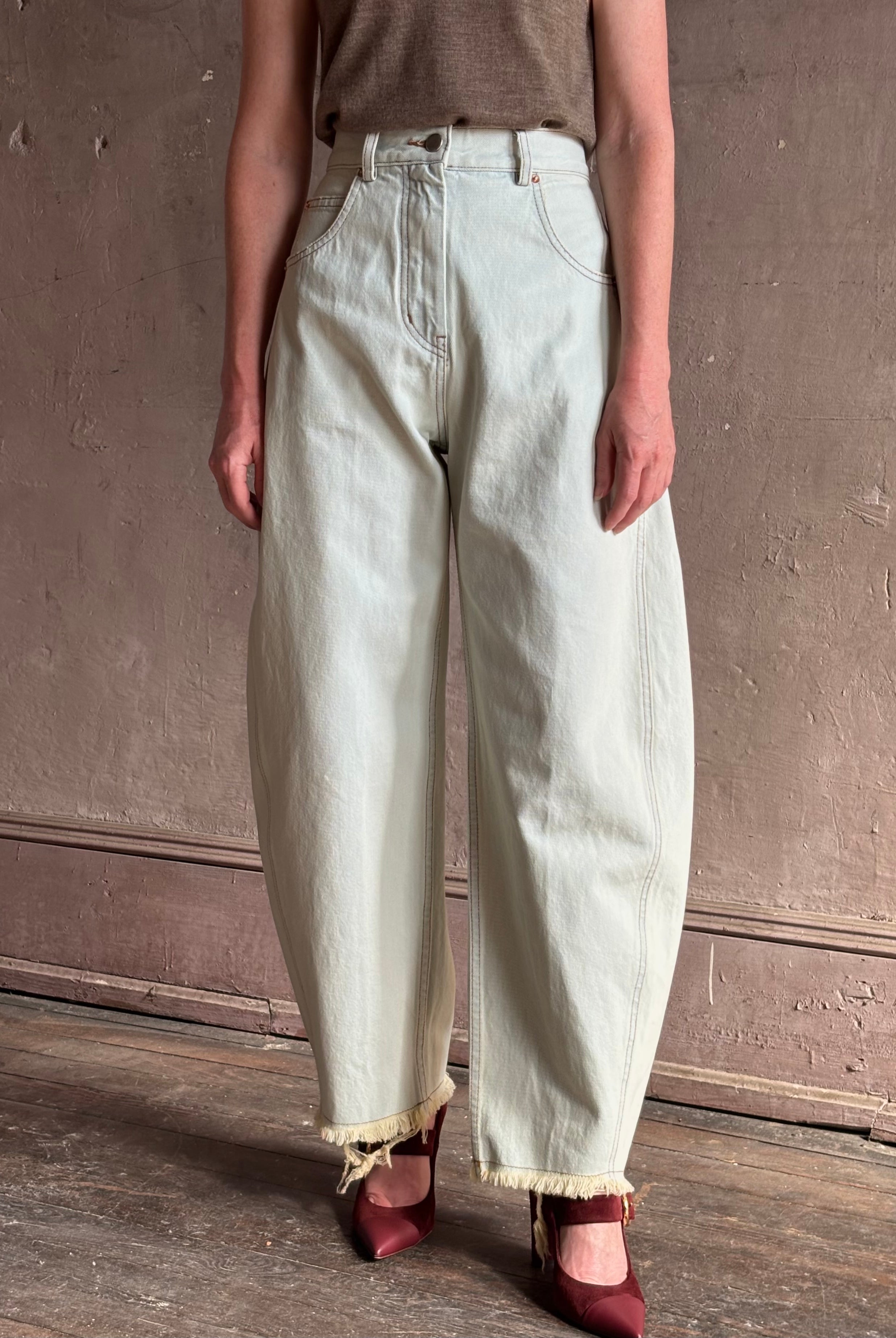 Rachel Comey luxury full-length barrel leg Keenan denim pant sculptural designer jean 100% cotton made in USA