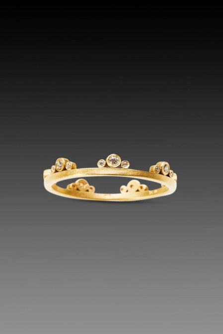 Image of American Jeweler Ananda Khalsa Diamond Side Trio 18k gold matte finish ring with seven 1mm white diamond trio encircling arrangement