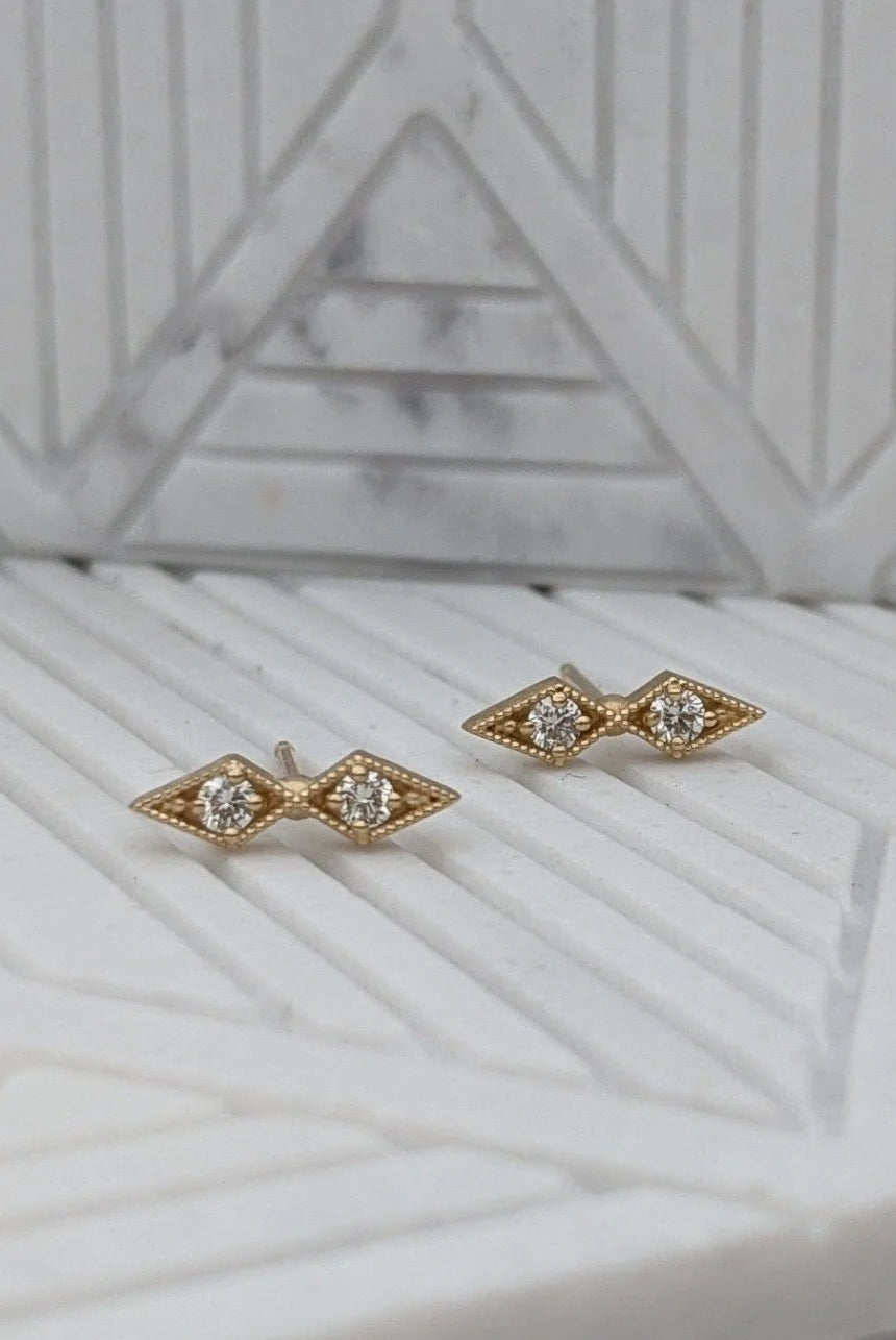 Image of Asheville jeweler STEPHANIE ELLIS Diamond Double Star Stud Earrings in 14K Recycled Yellow Gold Fine Jewelry