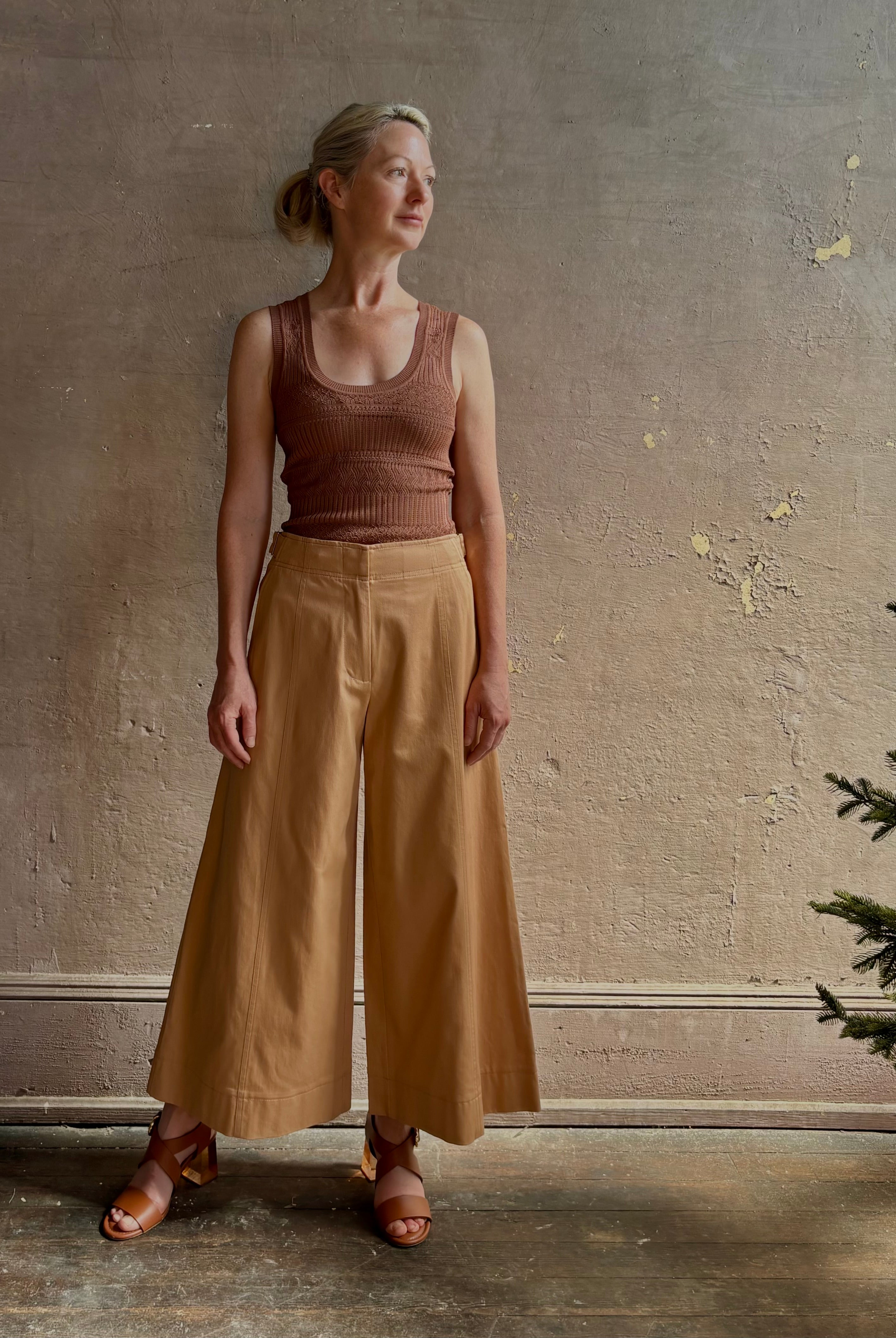 Ulla Johnson Sasha Cropped cotton wide leg Trouser from Ulla Johnson in a warm neutral with zip closure and pockets