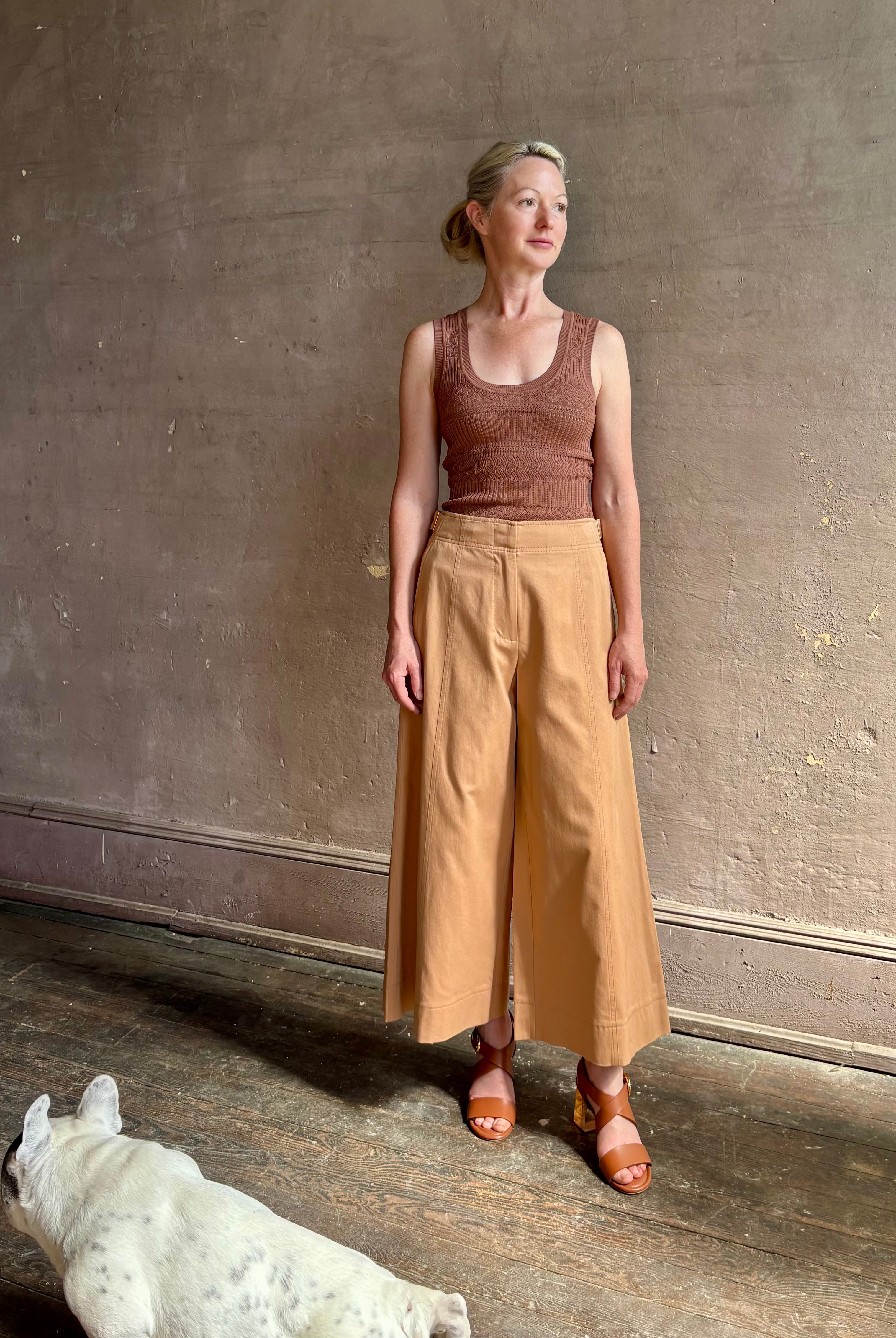 Ulla Johnson Sasha Cropped cotton wide leg Trouser from Ulla Johnson in a warm neutral with zip closure