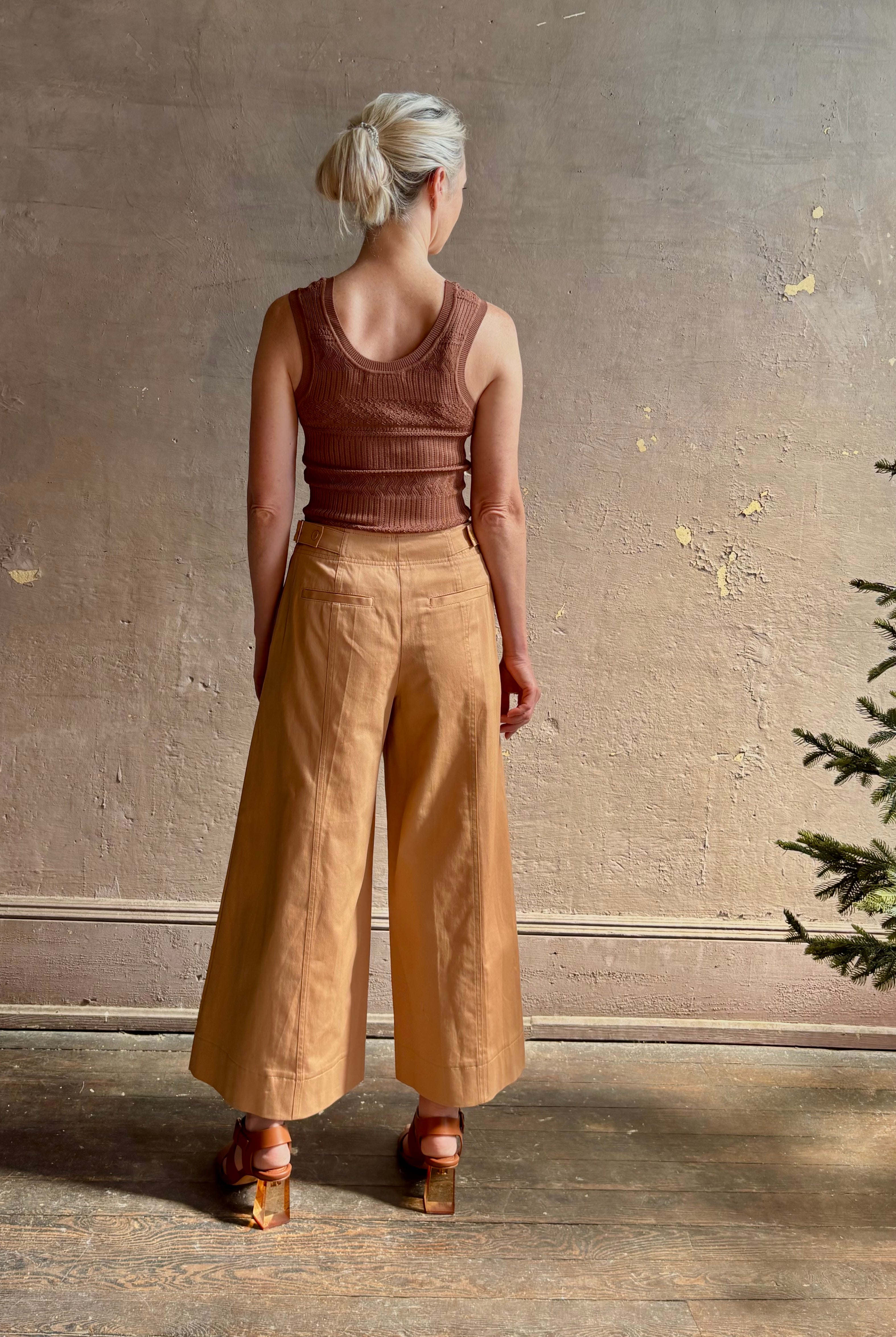 Ulla Johnson Sasha Cropped cotton wide leg Trouser from Ulla Johnson in a warm neutral with front seam detail