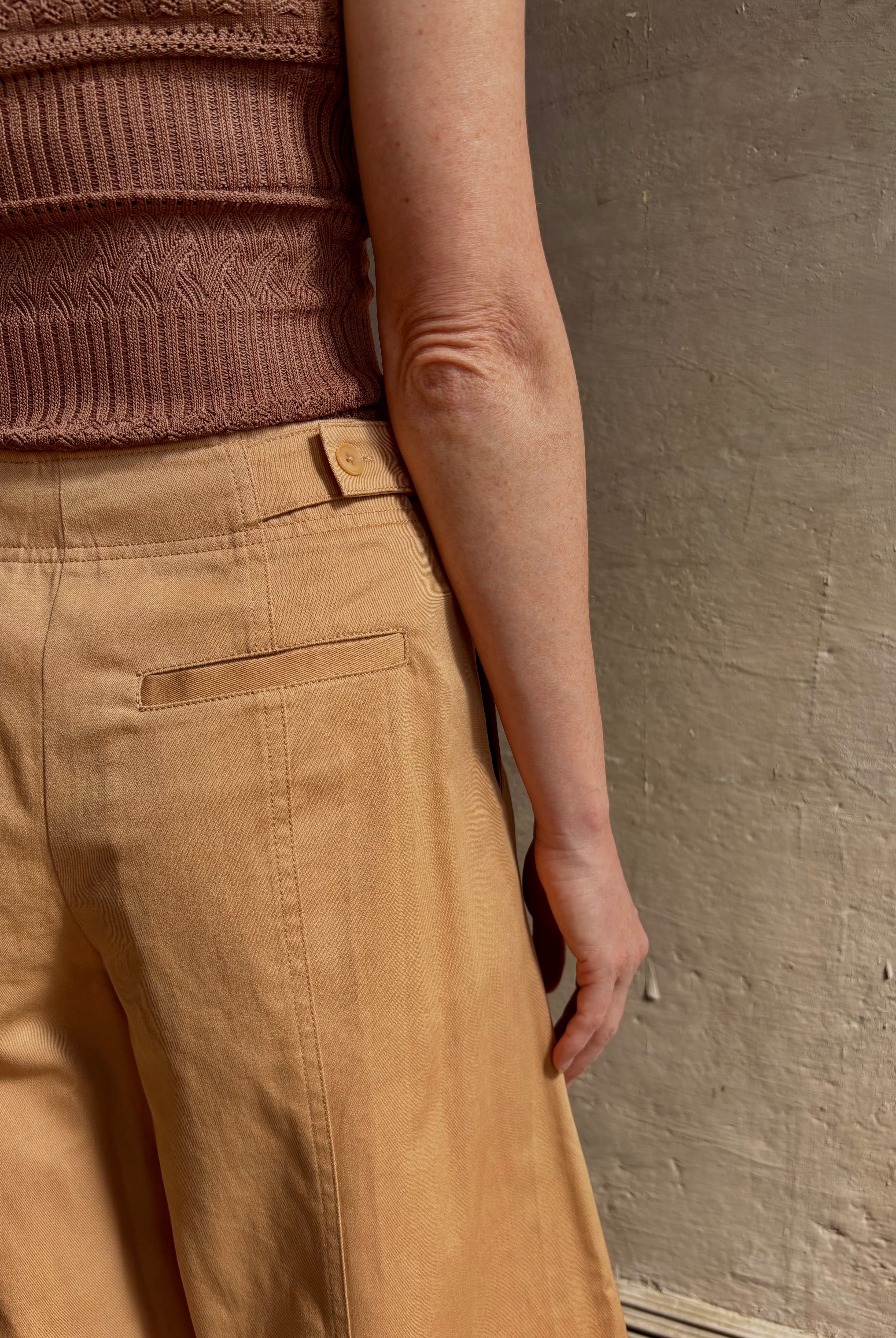 Ulla Johnson Sasha Cropped cotton wide leg Trouser from Ulla Johnson in a warm neutral with back pockets