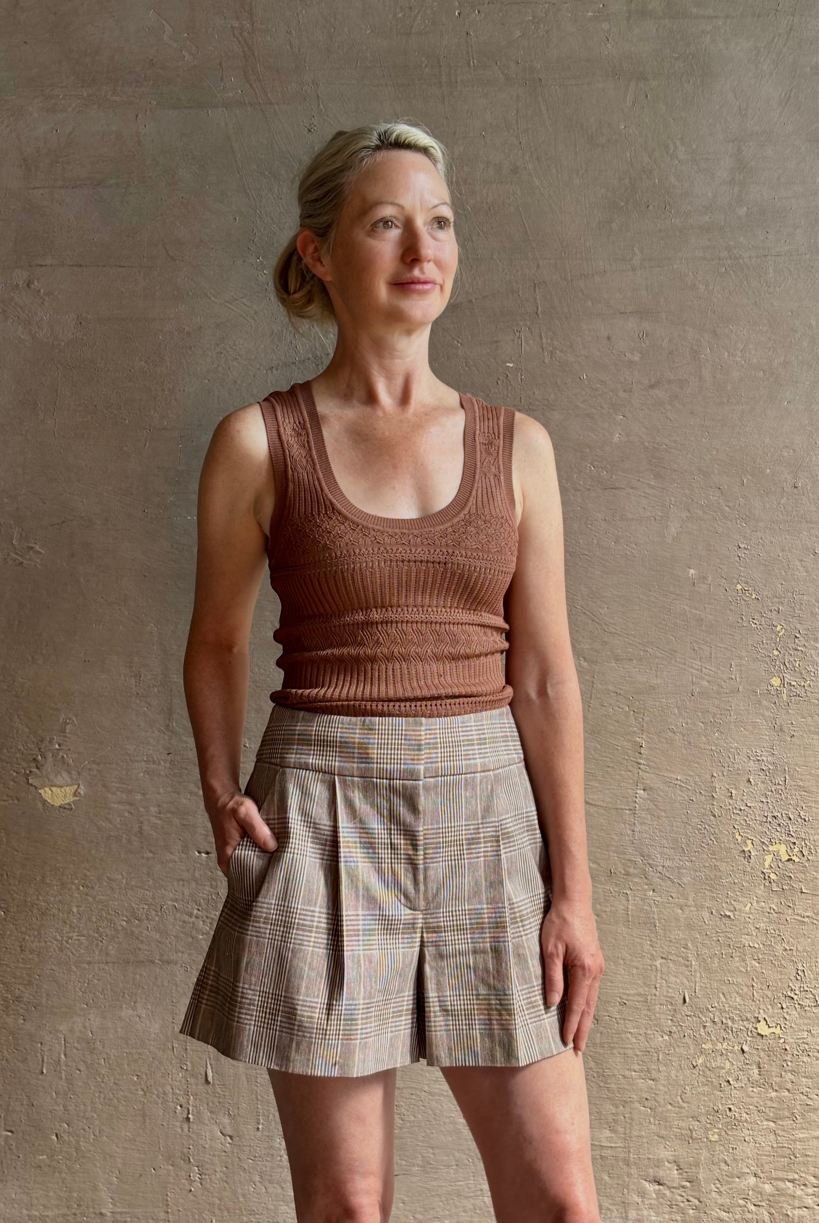 Veronica Beard Haina plaid Short is a versatile warm-weather essential crafted in lightweight cotton linen blend