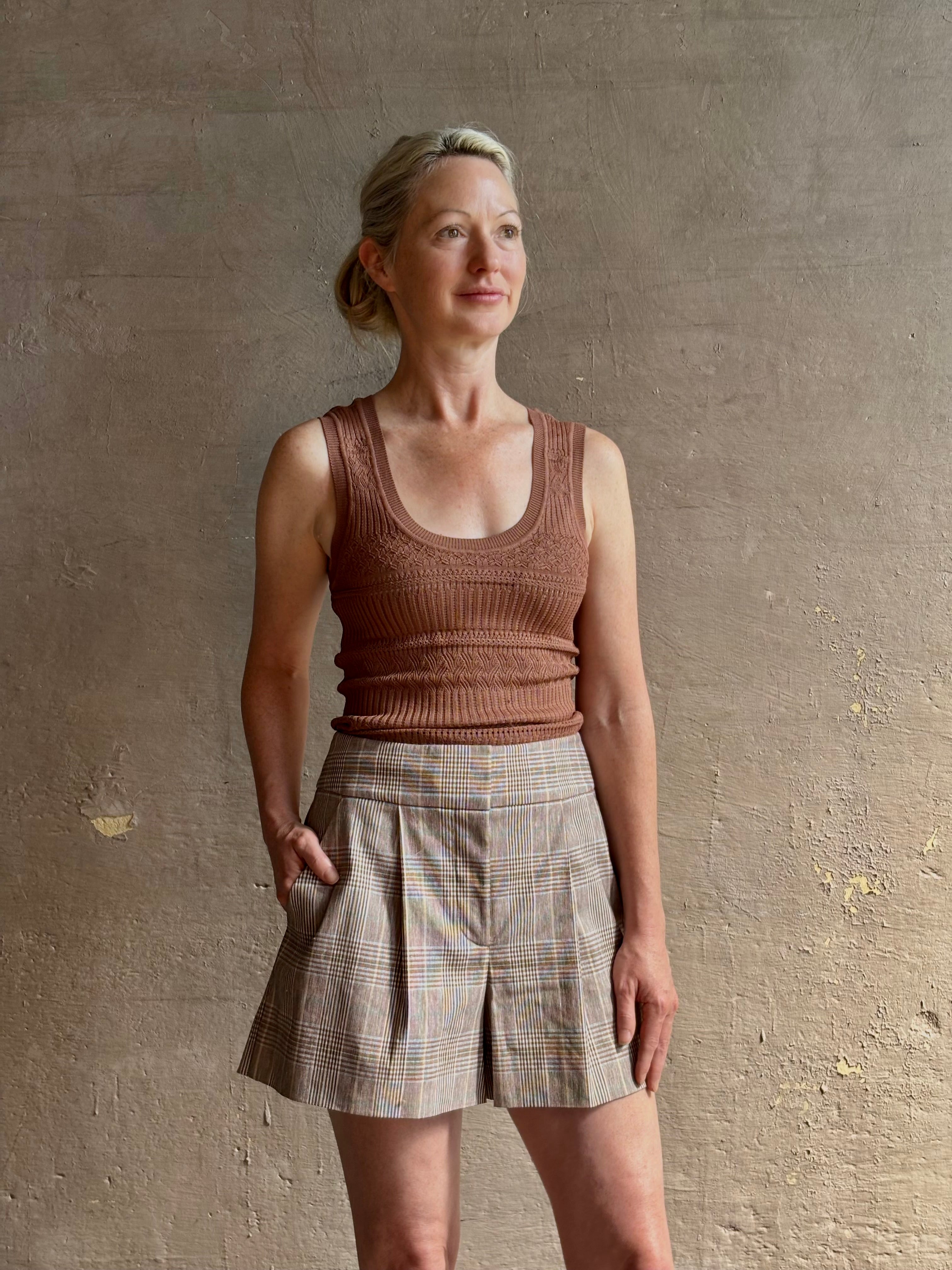 Veronica Beard Haina plaid Short is a versatile warm-weather essential crafted in lightweight cotton linen blend