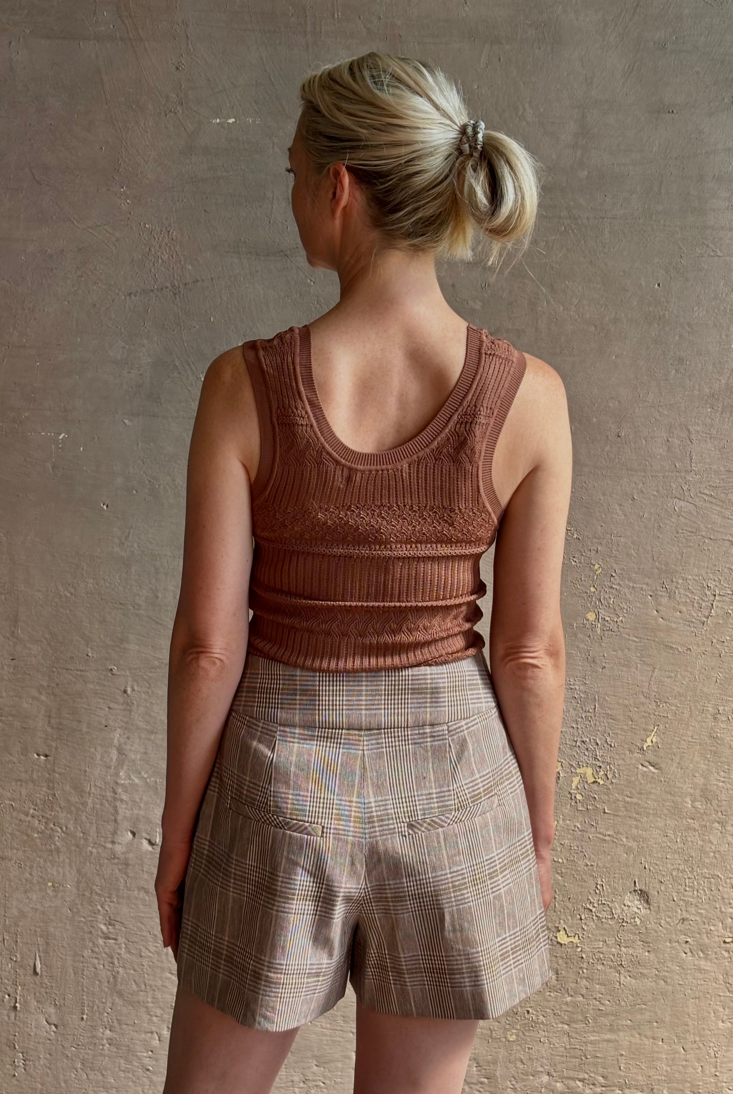 women's designer short with classic sophistication from Veronica Beard with tailored back trouser detail in neutral colorway